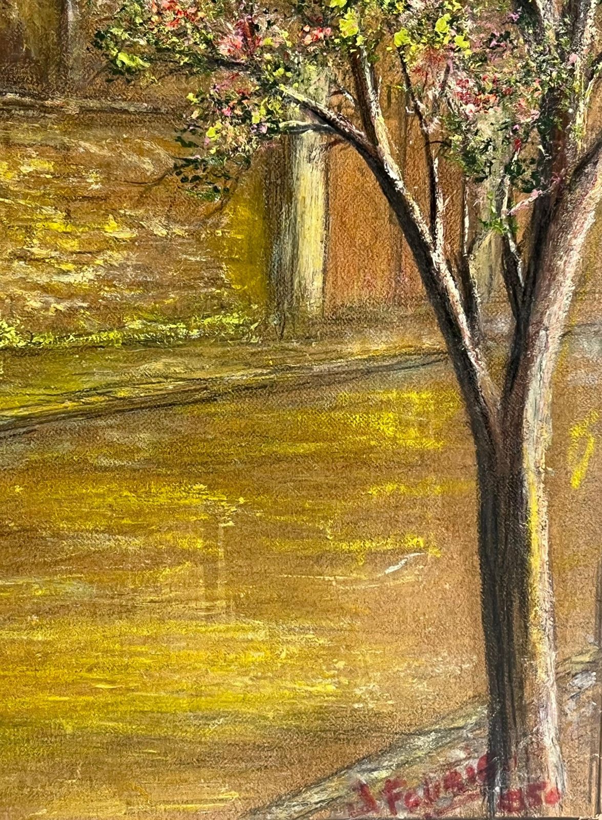 Jean Fouriequiet Street With Blossoming Tree And Church Spire At Dusk Oil Painting1950 photo 530.0
