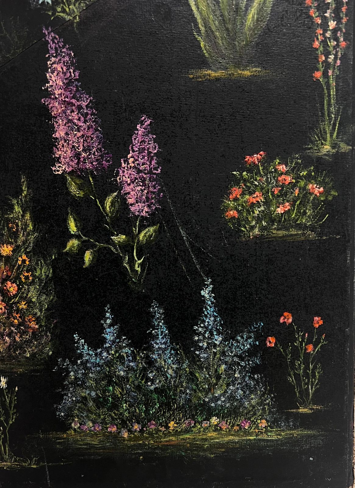 Jean Fouriestudy Of Garden Flowers On Black Back Ground Oil Painting photo for sale