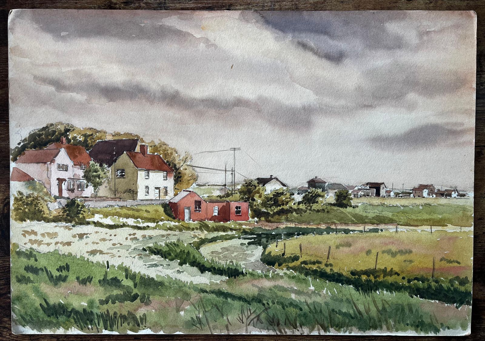 Anthony Herbertsouthwold Suffolk Landscape With Red Roofed Cottages And Cloudy Sky Watercolour photo furniture