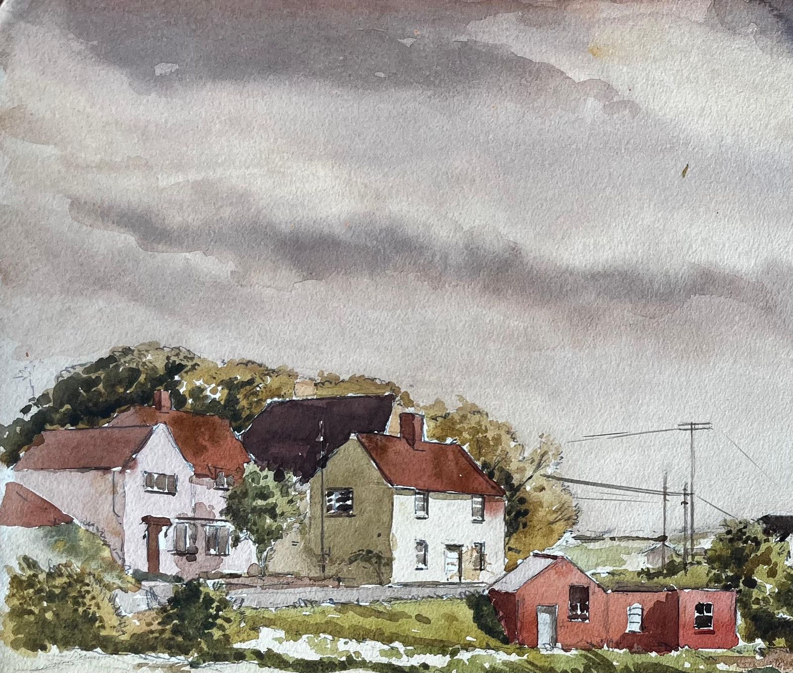 Anthony Herbertsouthwold Suffolk Landscape With Red Roofed Cottages And Cloudy Sky Watercolour photo for sale