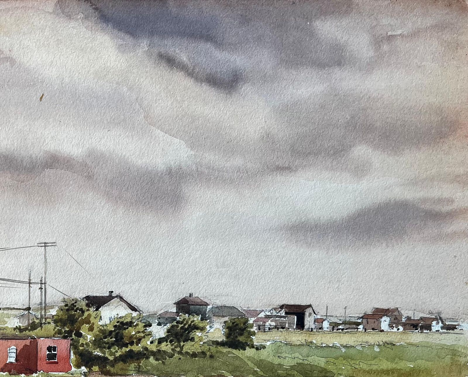 Anthony Herbertsouthwold Suffolk Landscape With Red Roofed Cottages And Cloudy Sky Watercolour photo 660.0
