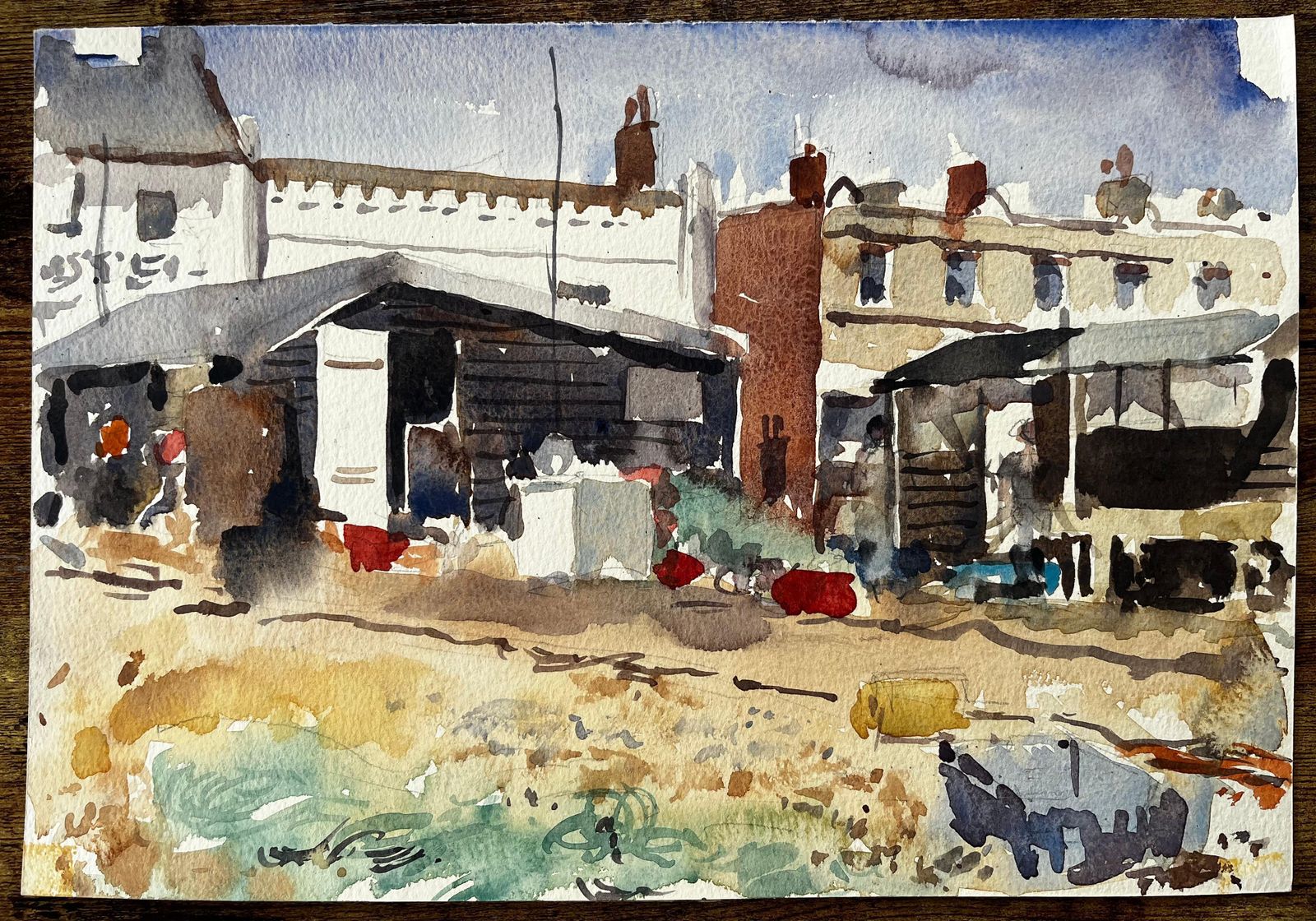 Anthony Herbertcoastal Fishing Huts With Nets And Harbour Debris Watercolour Landscape photo furniture