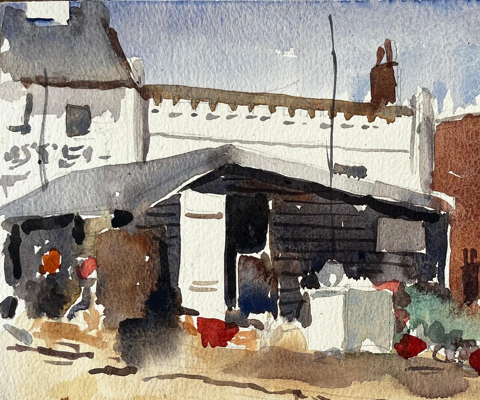 Anthony Herbertcoastal Fishing Huts With Nets And Harbour Debris Watercolour Landscape photo Art