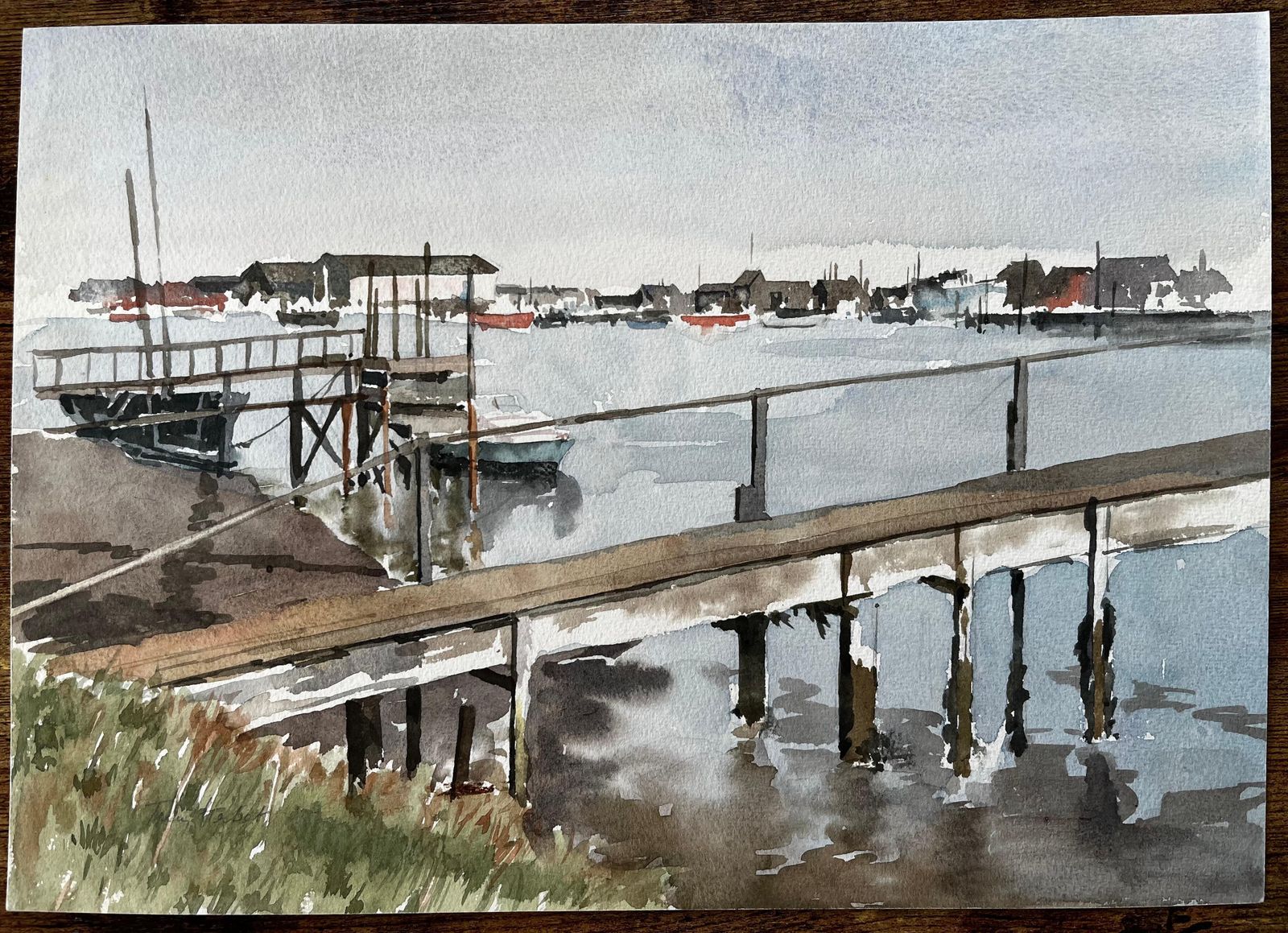 Anthony Herbertsouthwold Harbour Suffolk View Across Estuary With Jetty Boats And Fishing Huts photo furniture
