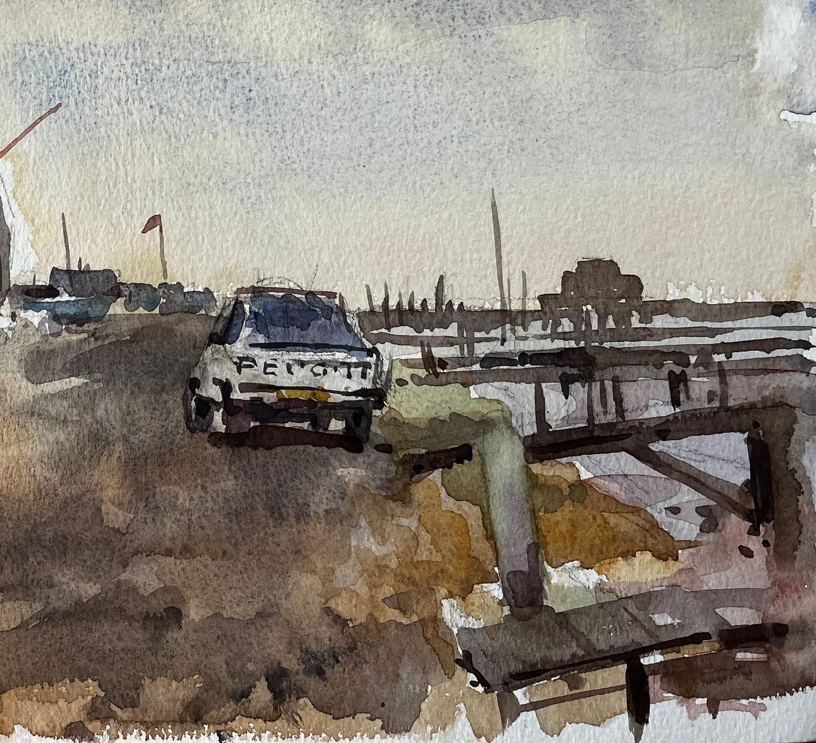 Anthony Herbertsouthwold Harbour With Boatsheds Moored Vessels Peugeot Car And Cloudy Sky1997 photo for sale