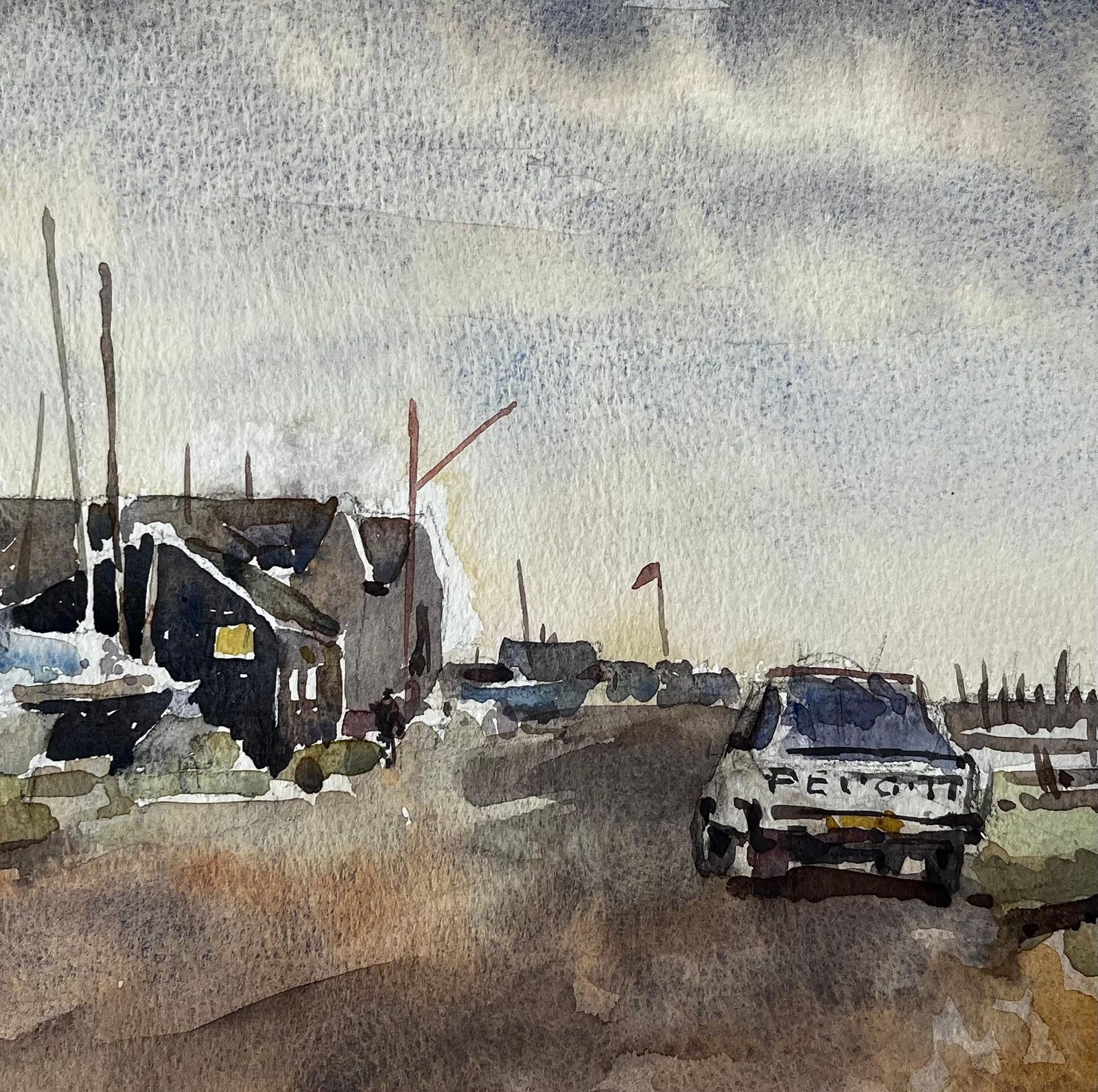 Anthony Herbertsouthwold Harbour With Boatsheds Moored Vessels Peugeot Car And Cloudy Sky1997 photo buy