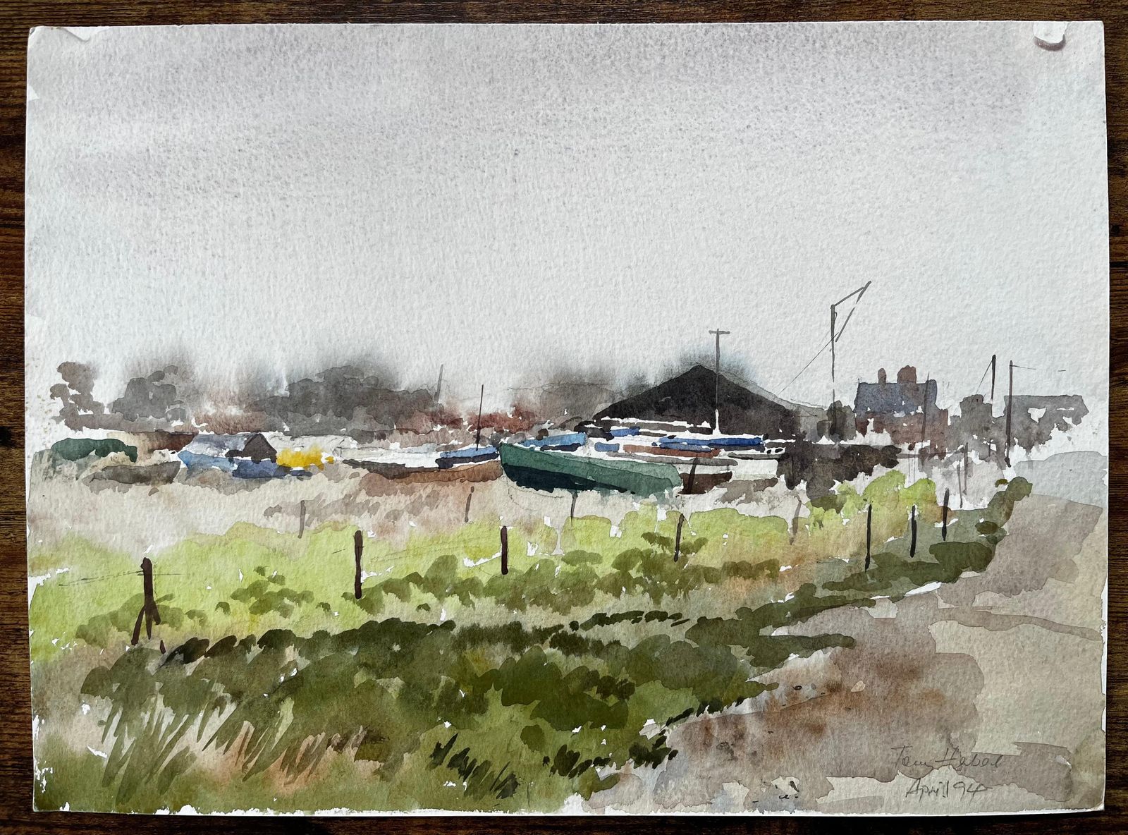 Anthony Herbertboat Yard With Green Dinghy And Barn Suffolk Coastal Scene April 19941994 photo furniture