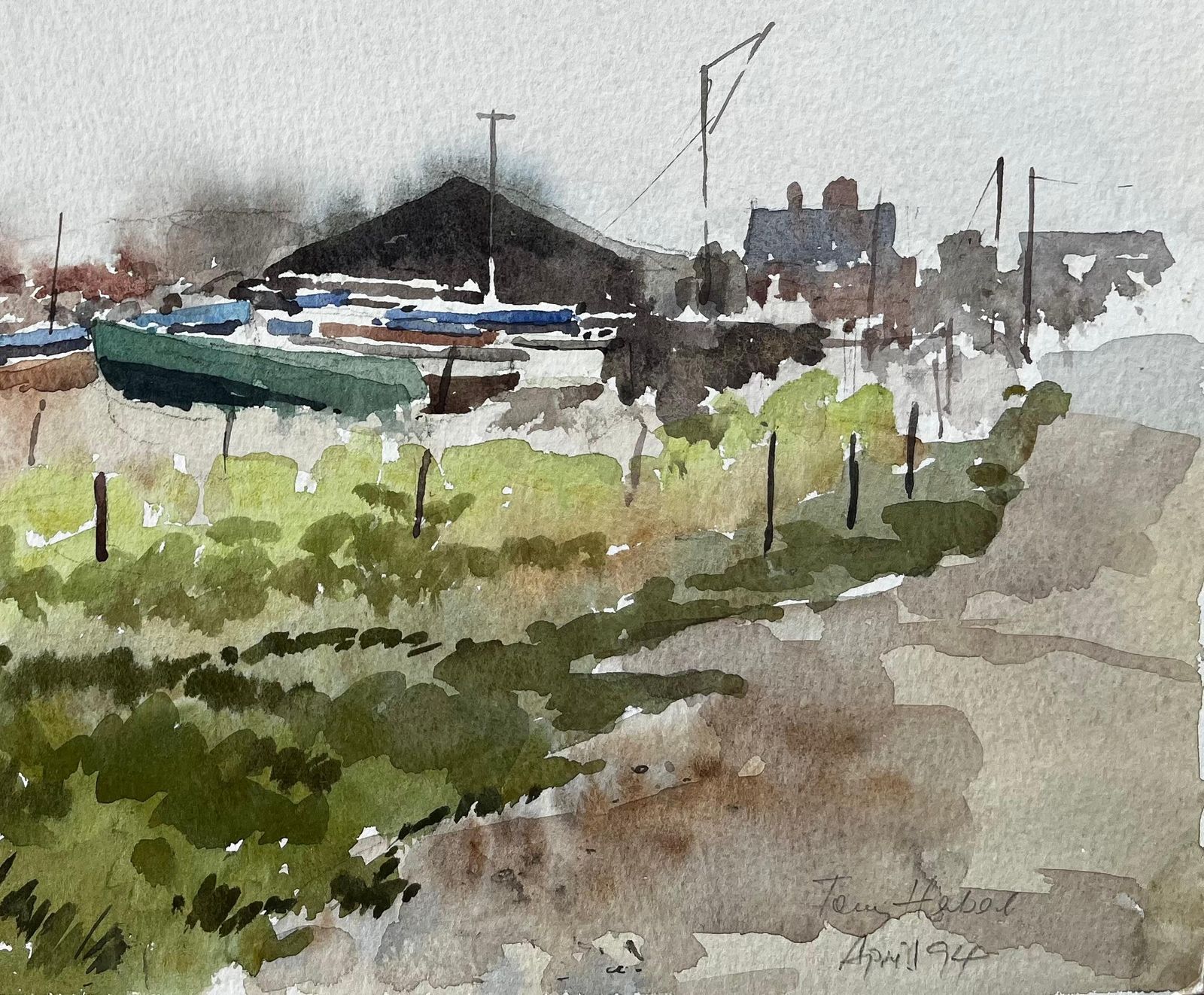 Anthony Herbertboat Yard With Green Dinghy And Barn Suffolk Coastal Scene April 19941994 photo for sale