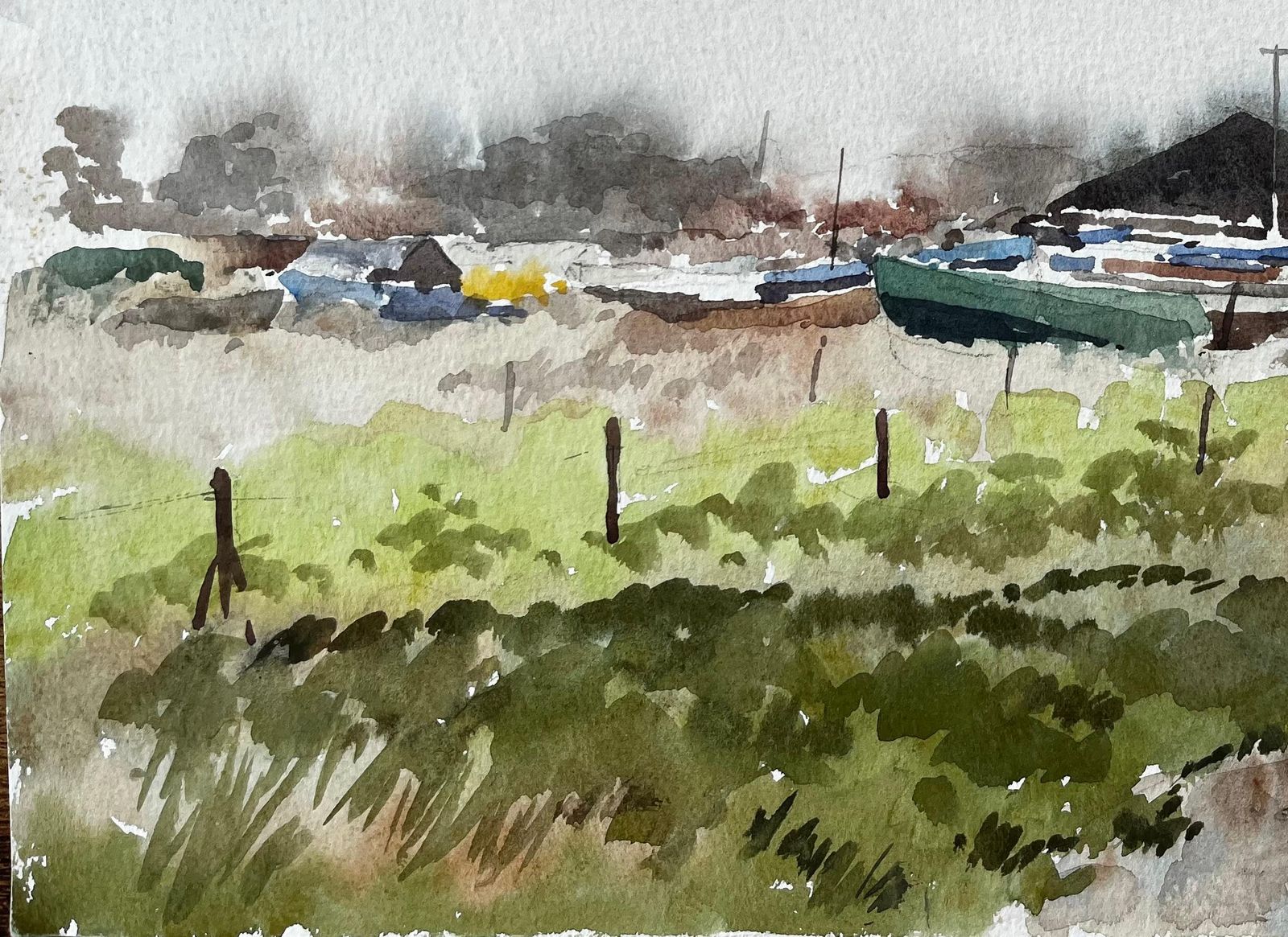 Anthony Herbertboat Yard With Green Dinghy And Barn Suffolk Coastal Scene April 19941994 photo 560.0