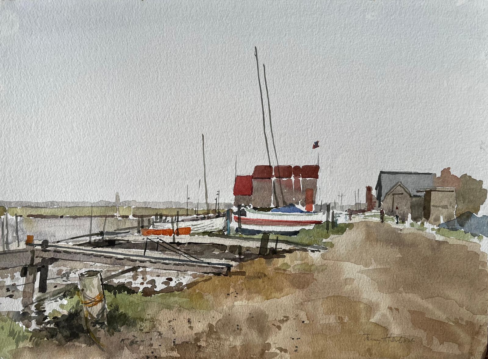Anthony Herbertsouthwold Harbour Boats And Boat Sheds With Jetty And Estuary Mudflats 1992