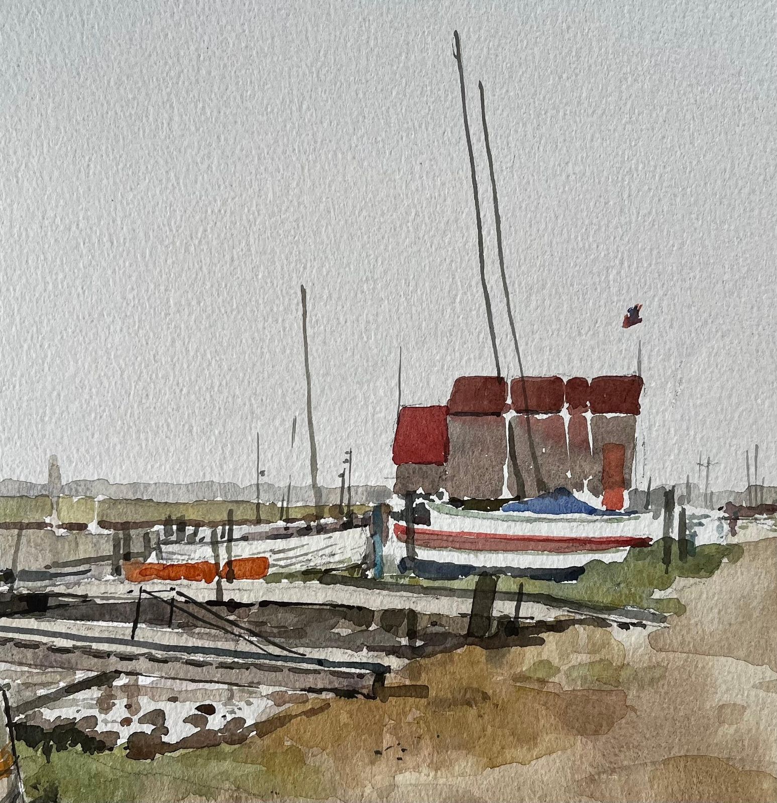 Anthony Herbertsouthwold Harbour Boats And Boat Sheds With Jetty And Estuary Mudflats 1992 photo vinterior