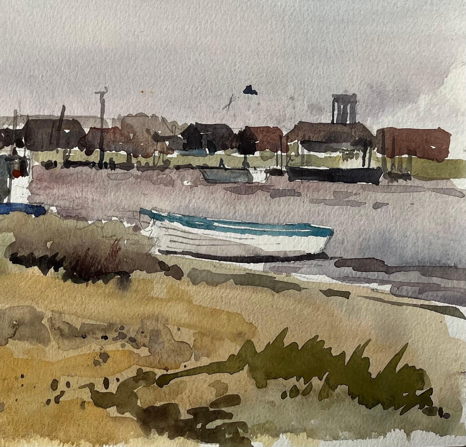 Anthony Herbertwalberswick Boats And Fishing Huts On The Riverbank With Grasses And Red Flag1995 photo 600.0
