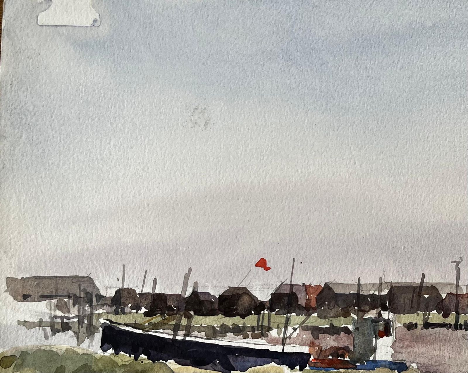Anthony Herbertwalberswick Boats And Fishing Huts On The Riverbank With Grasses And Red Flag1995 photo buy