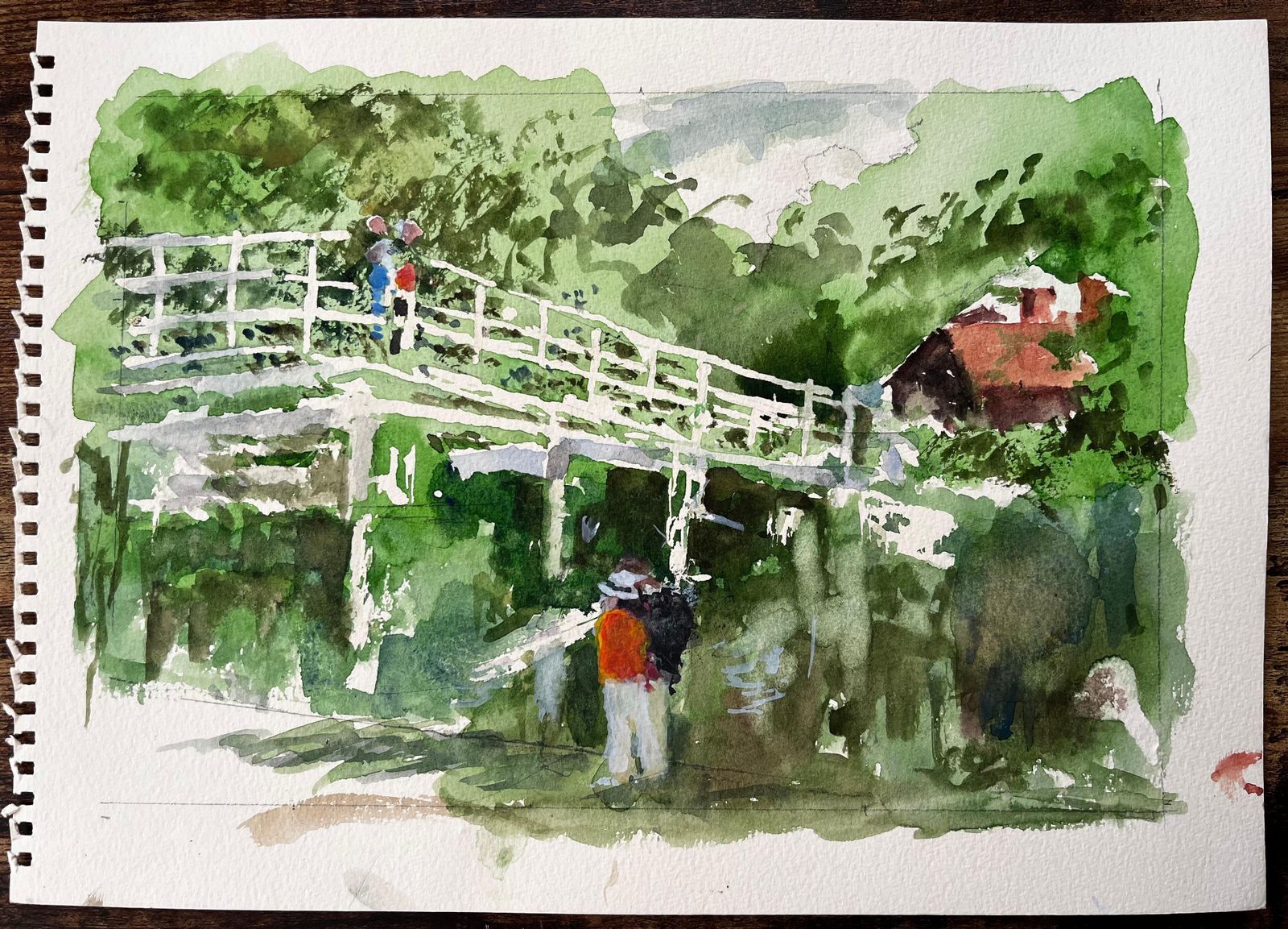 Anthony Herbertflatford Mill Suffolk White Footbridge And Figures In Summer Landscape photo furniture