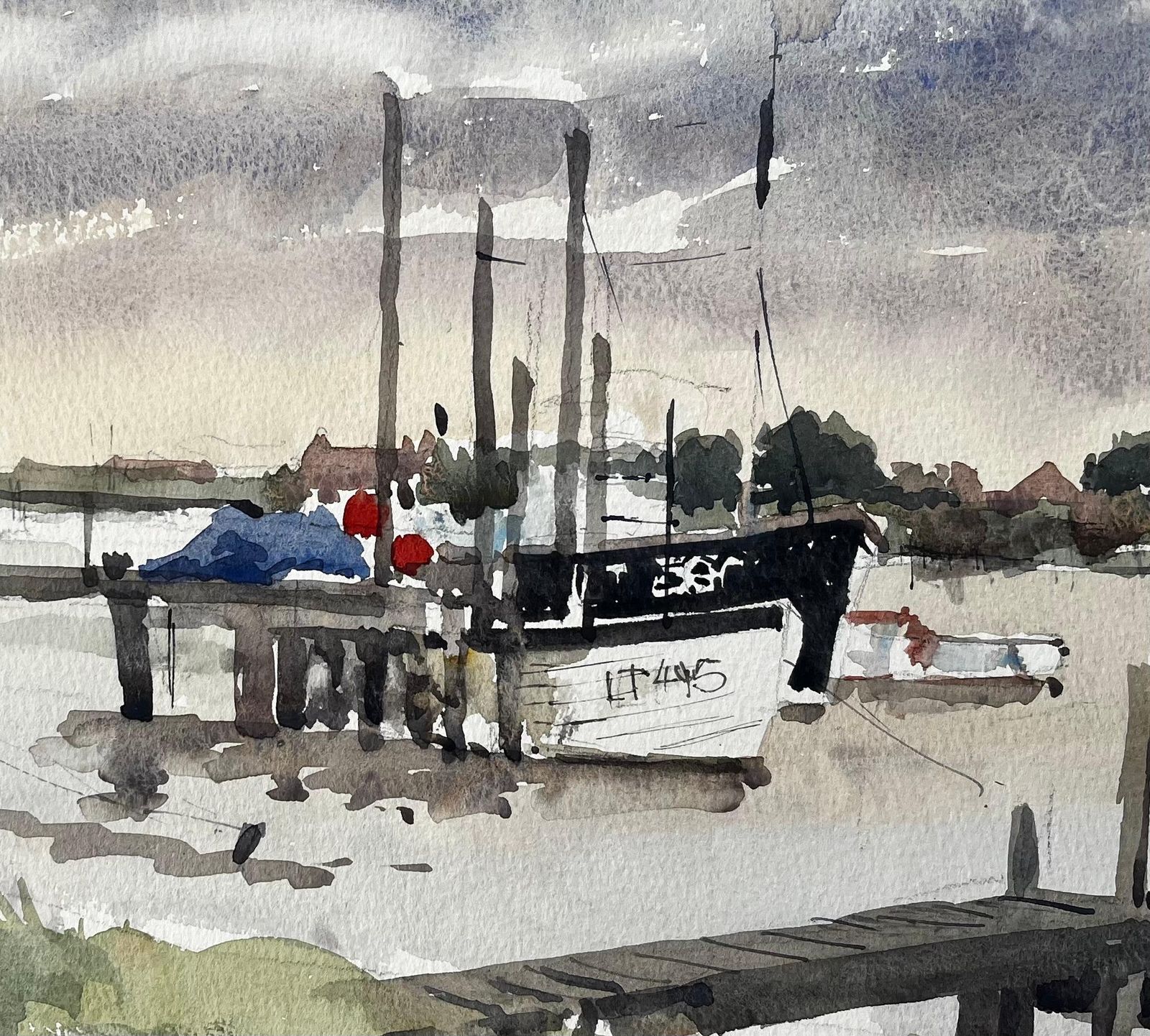 Anthony Herbertoriginal Watercolour Southwold Harbour Scene With Fishing Boats And Jetty 19941994 photo buy