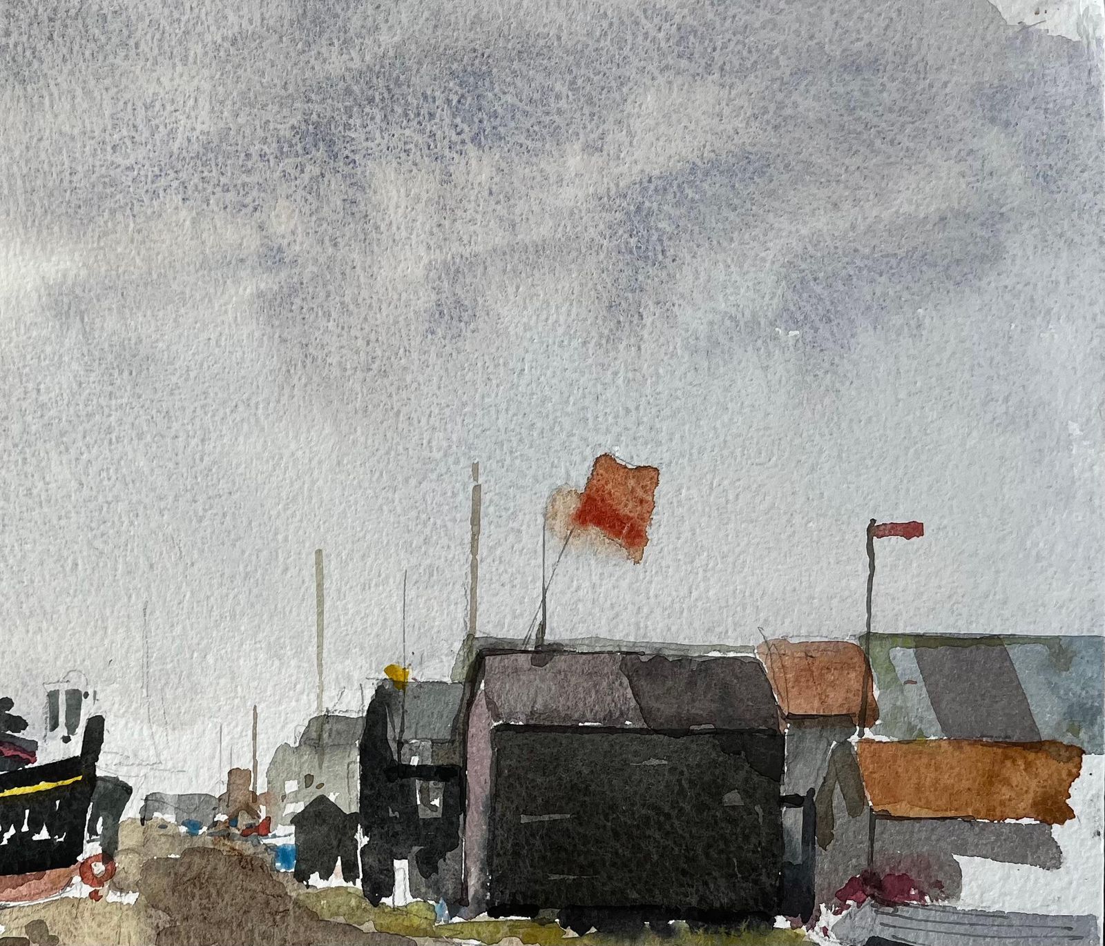 Anthony Herbertoriginal Watercolour Southwold Harbour Boats And Fishing Huts Scene1993 photo 418.0