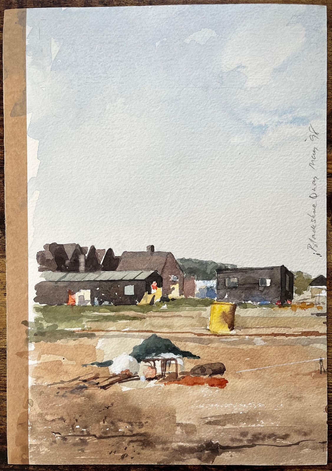 Anthony Herbertoriginal Watercolour Blakesley Quay Suffolk Coastal Buildings And Sand Scene1993 photo furniture