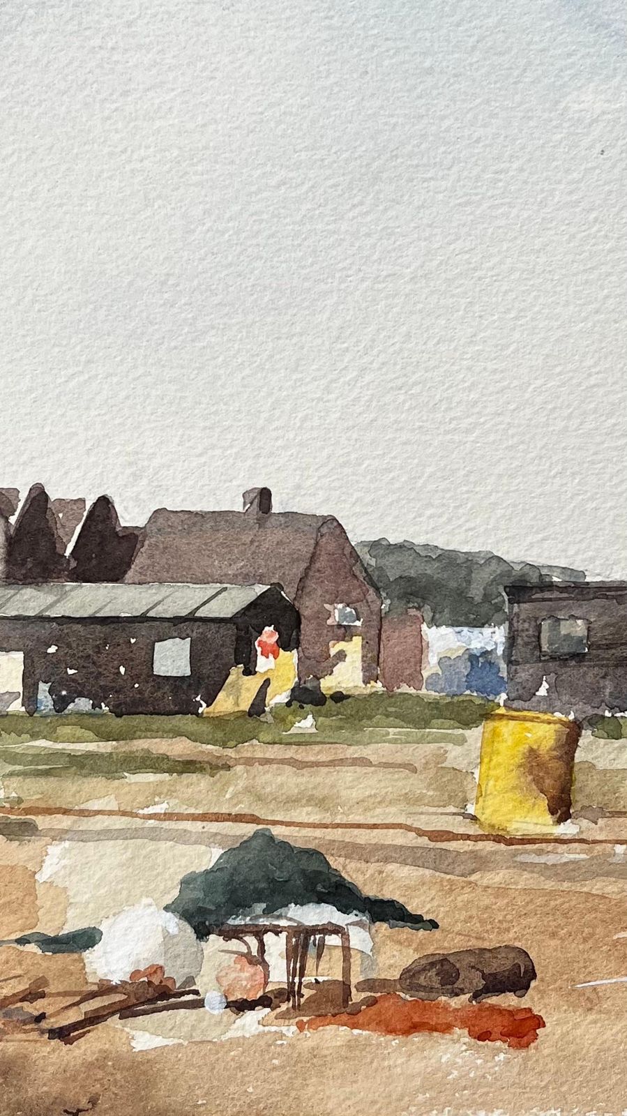 Anthony Herbertoriginal Watercolour Blakesley Quay Suffolk Coastal Buildings And Sand Scene1993 photo 443.0