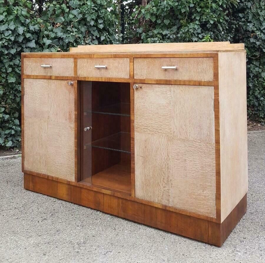 1930s Art Deco Limed Oak & Walnut Sideboard