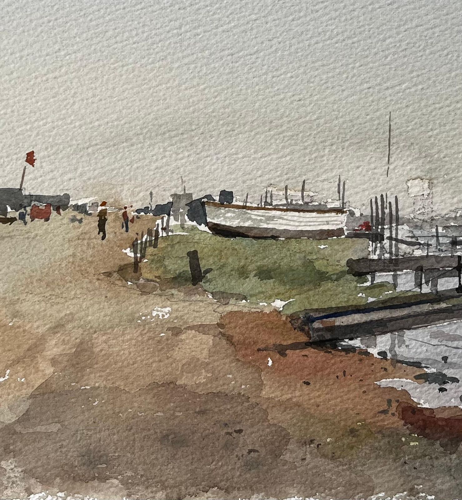 Anthony Herbertoriginal Watercolour Southwold Harbour Coastal Scene With Boats And Jetty1993 photo Art