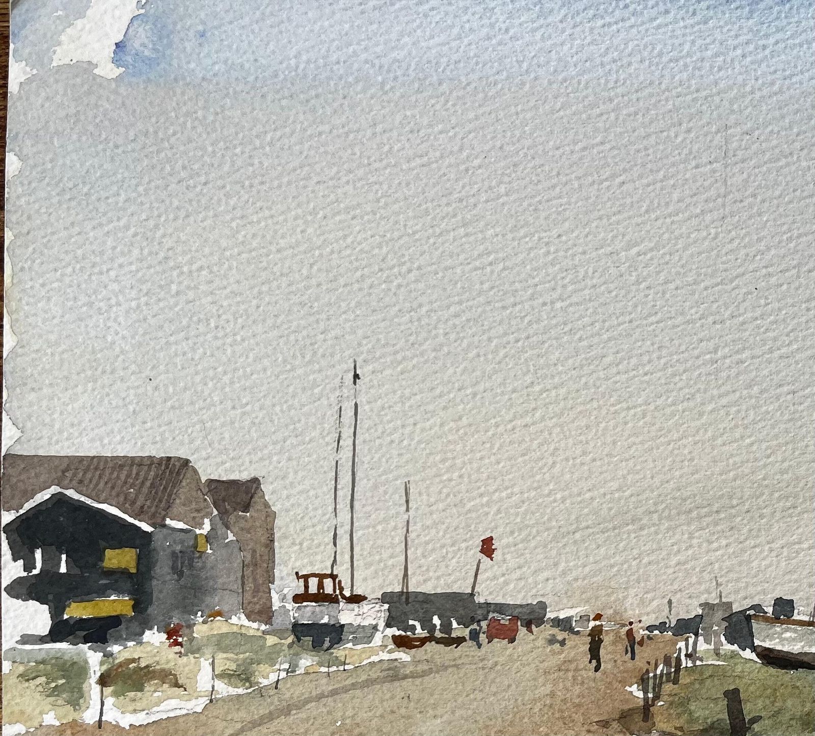 Anthony Herbertoriginal Watercolour Southwold Harbour Coastal Scene With Boats And Jetty1993 photo vinterior