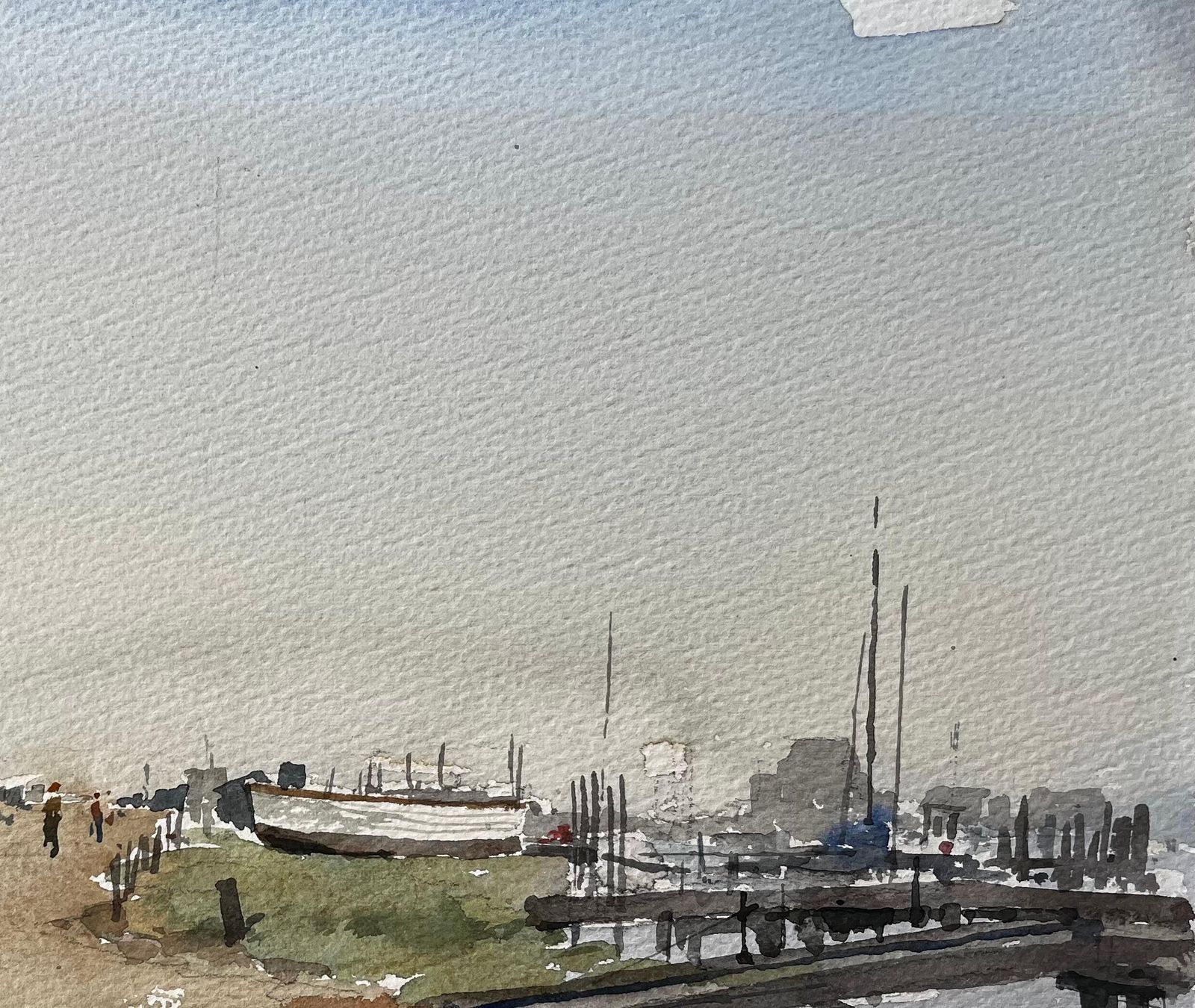 Anthony Herbertoriginal Watercolour Southwold Harbour Coastal Scene With Boats And Jetty1993 photo buy