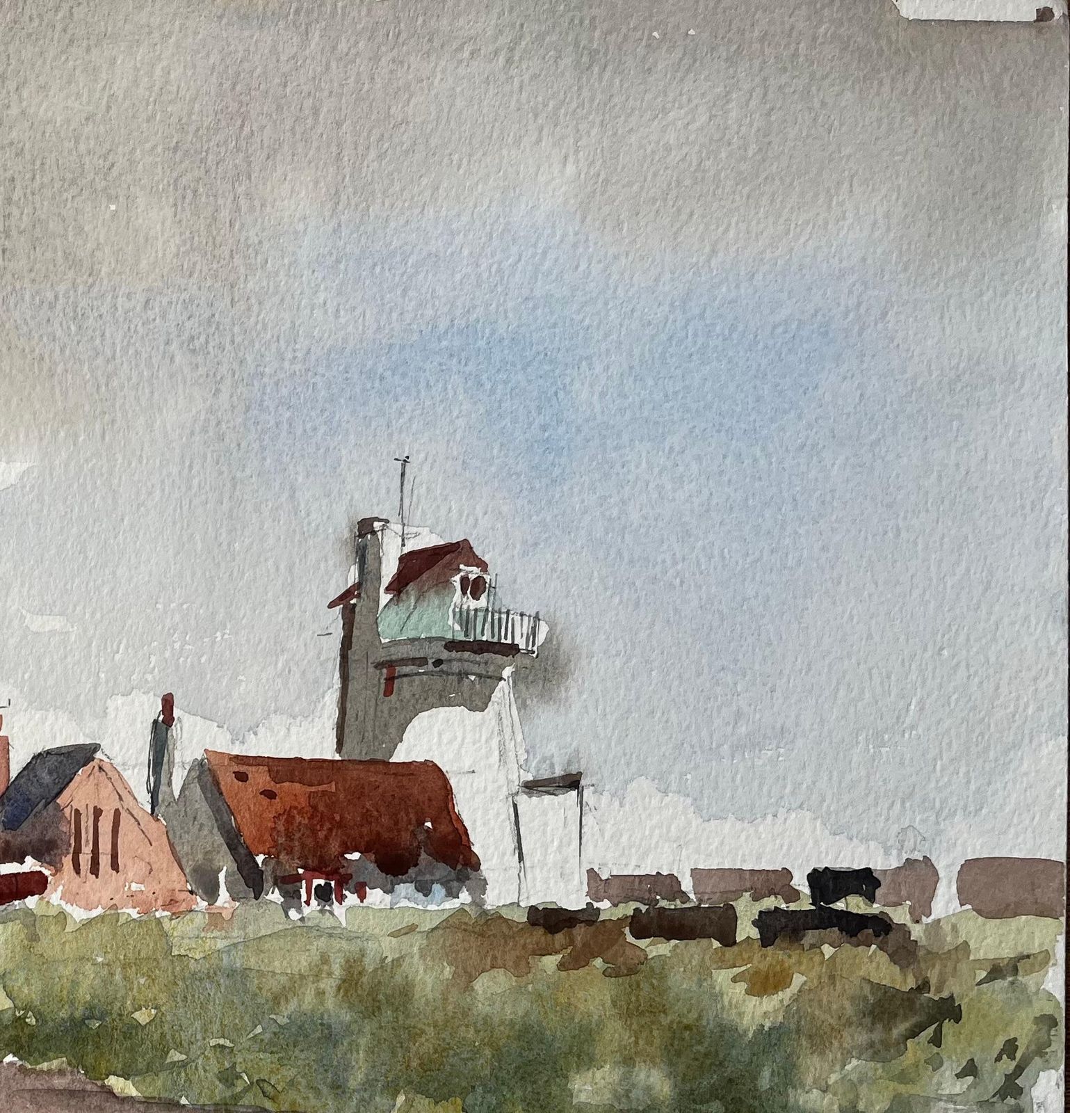 Anthony Herbertoriginal Watercolour Aldeburgh Suffolk Coastal Tower Boats And Buildings1993 photo Art