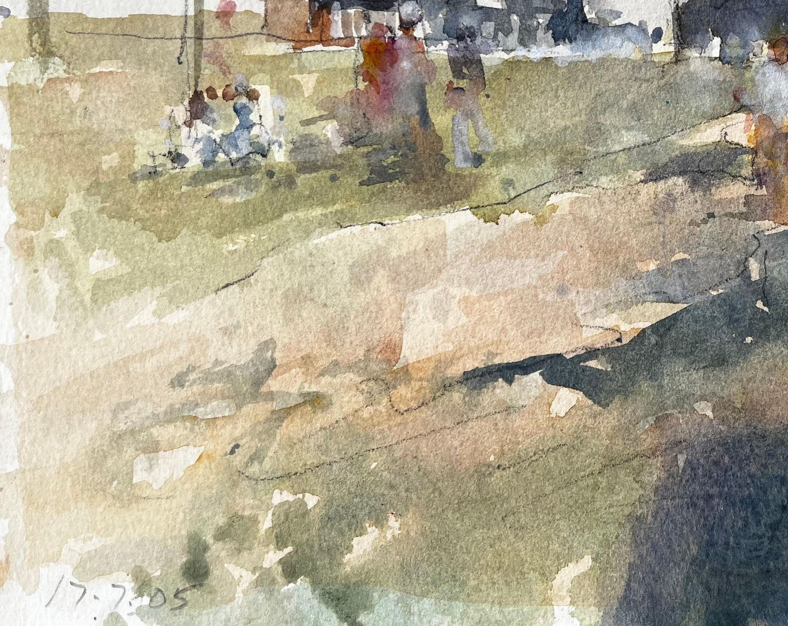 Anthony Herbertoriginal Watercolour Village Scene With Figures And Cabins Summer 2005 photo vinterior