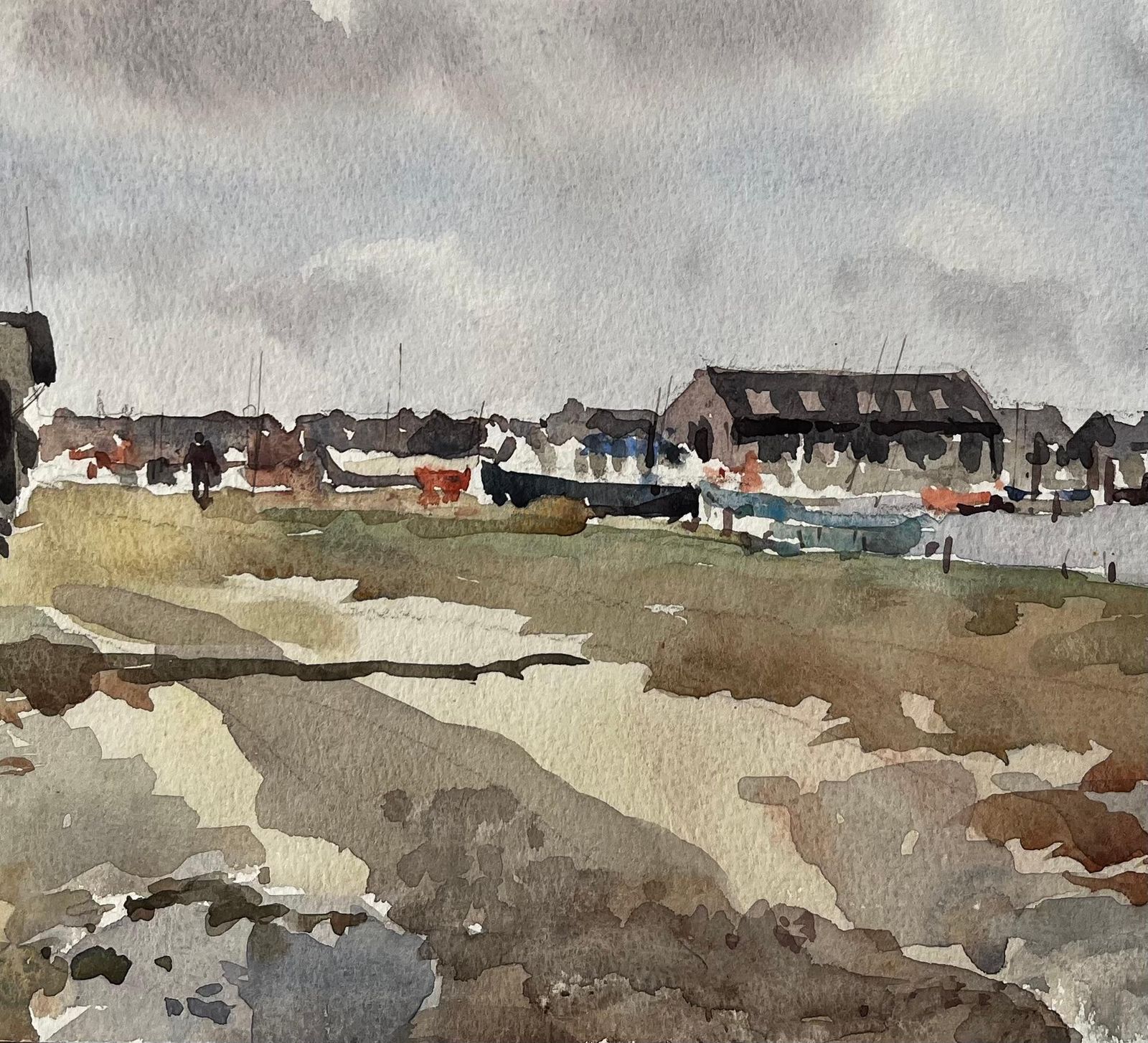 Anthony Herbertcoastal Harbour View With Boat Sheds And Marina British Watercolour Landscape photo Art