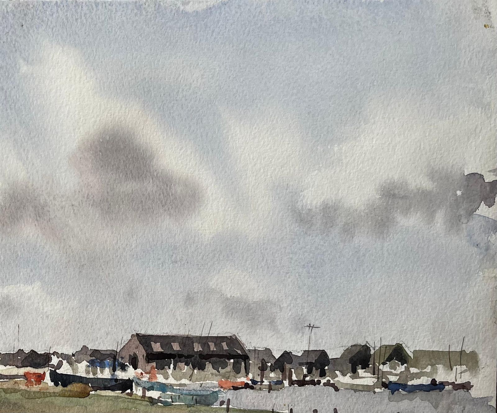 Anthony Herbertcoastal Harbour View With Boat Sheds And Marina British Watercolour Landscape photo vinterior