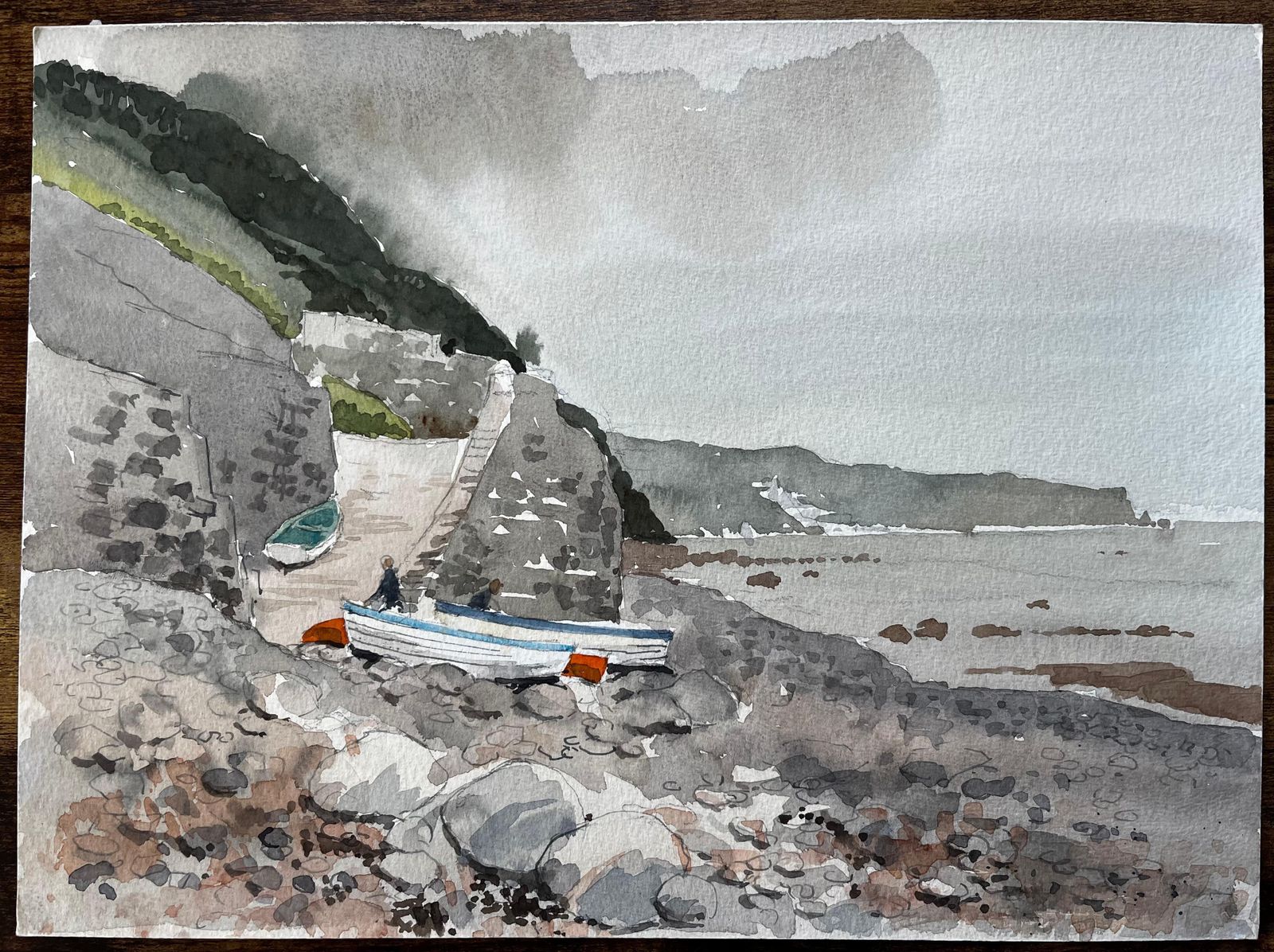 Anthony Herbert1987 Watercolour Of Bucks Mills North Devon With Fishing Boats, Cliffs And Shore1987 photo furniture
