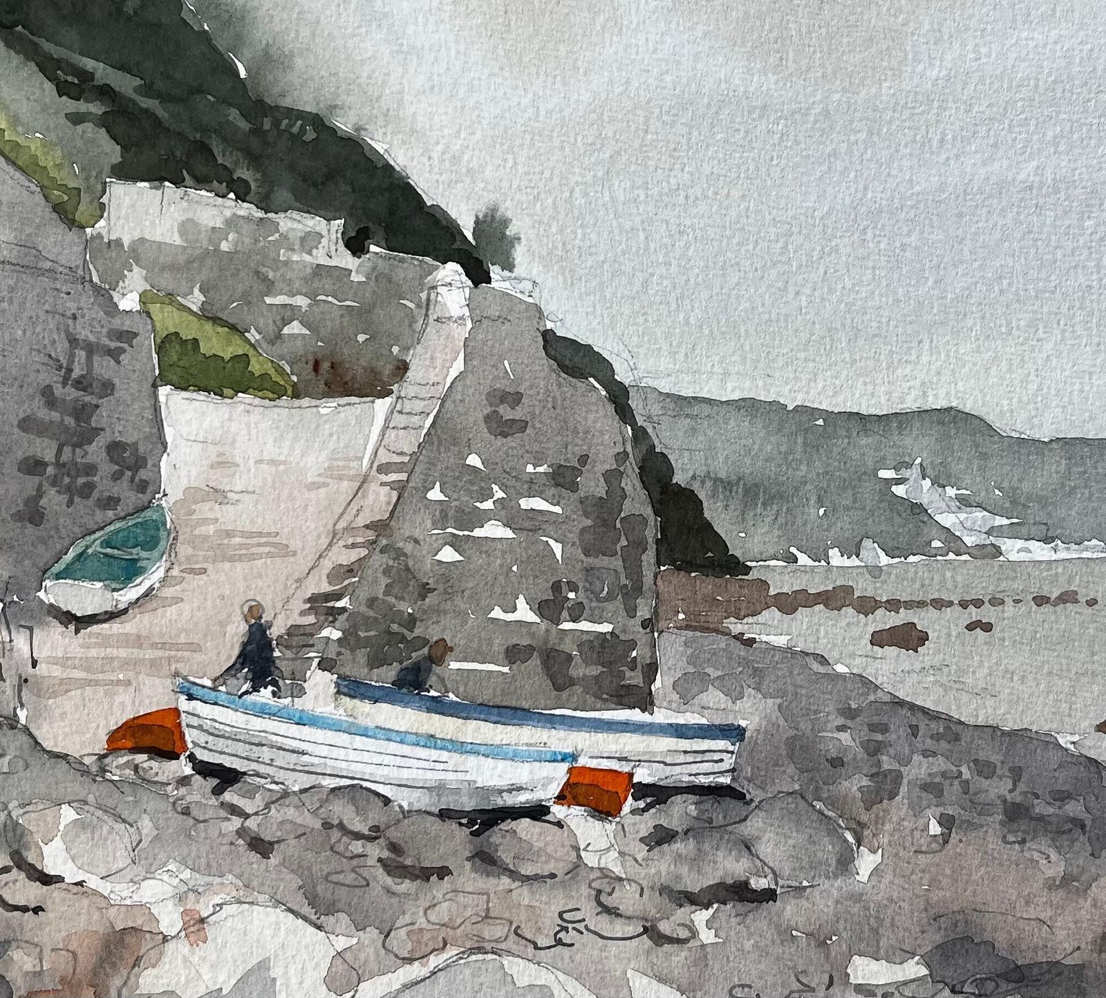 Anthony Herbert1987 Watercolour Of Bucks Mills North Devon With Fishing Boats, Cliffs And Shore1987 photo buy