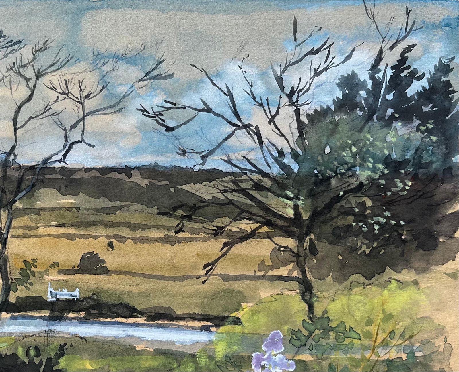 Anthony Herbertseaton Devon Landscape View Through Trees With River And Garden Flowers 19811981 photo Art