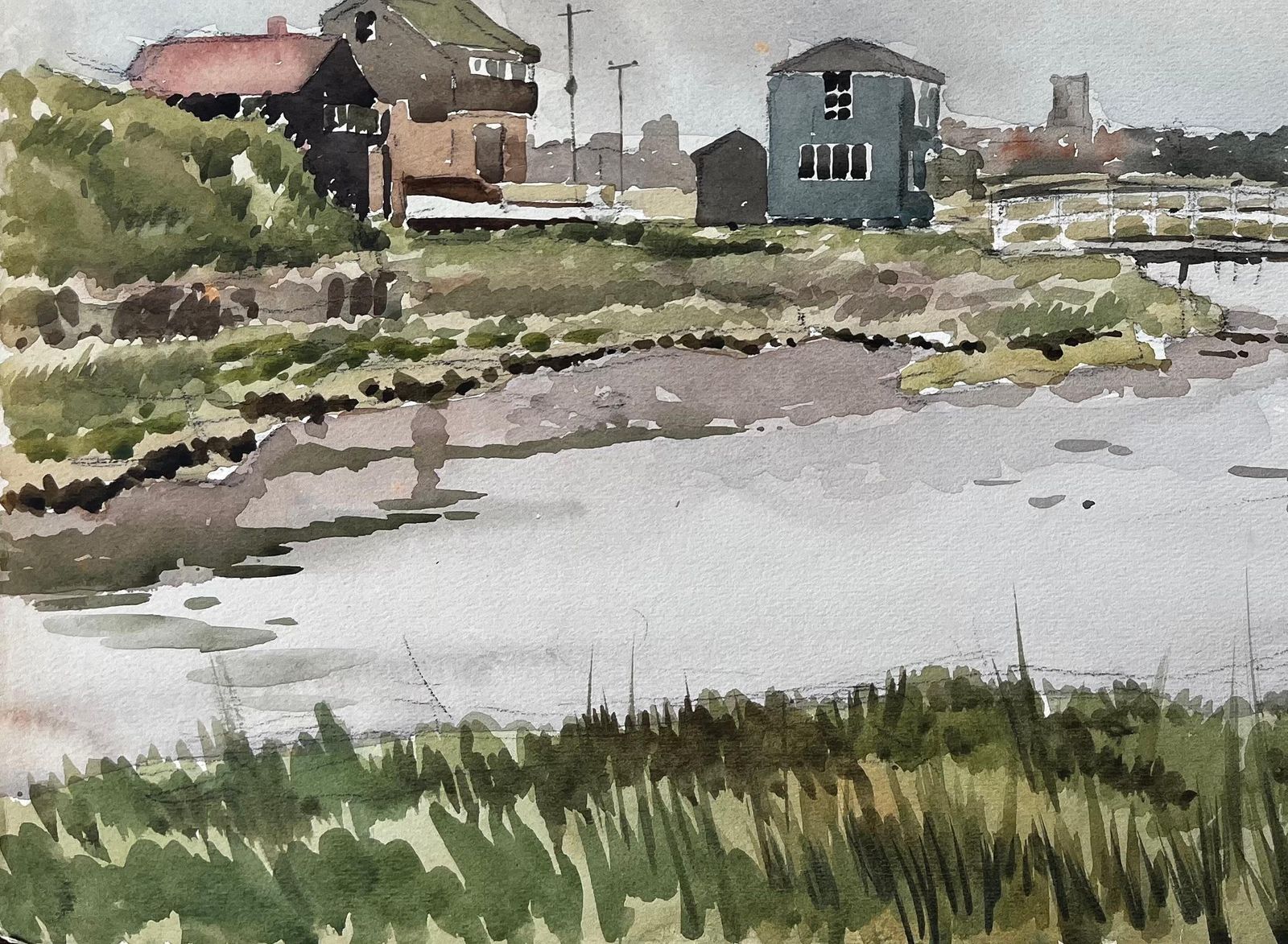 Anthony Herbertwalberswick Suffolk Coastal River Scene With Bridge And Village Watercolour 19811981 photo Art