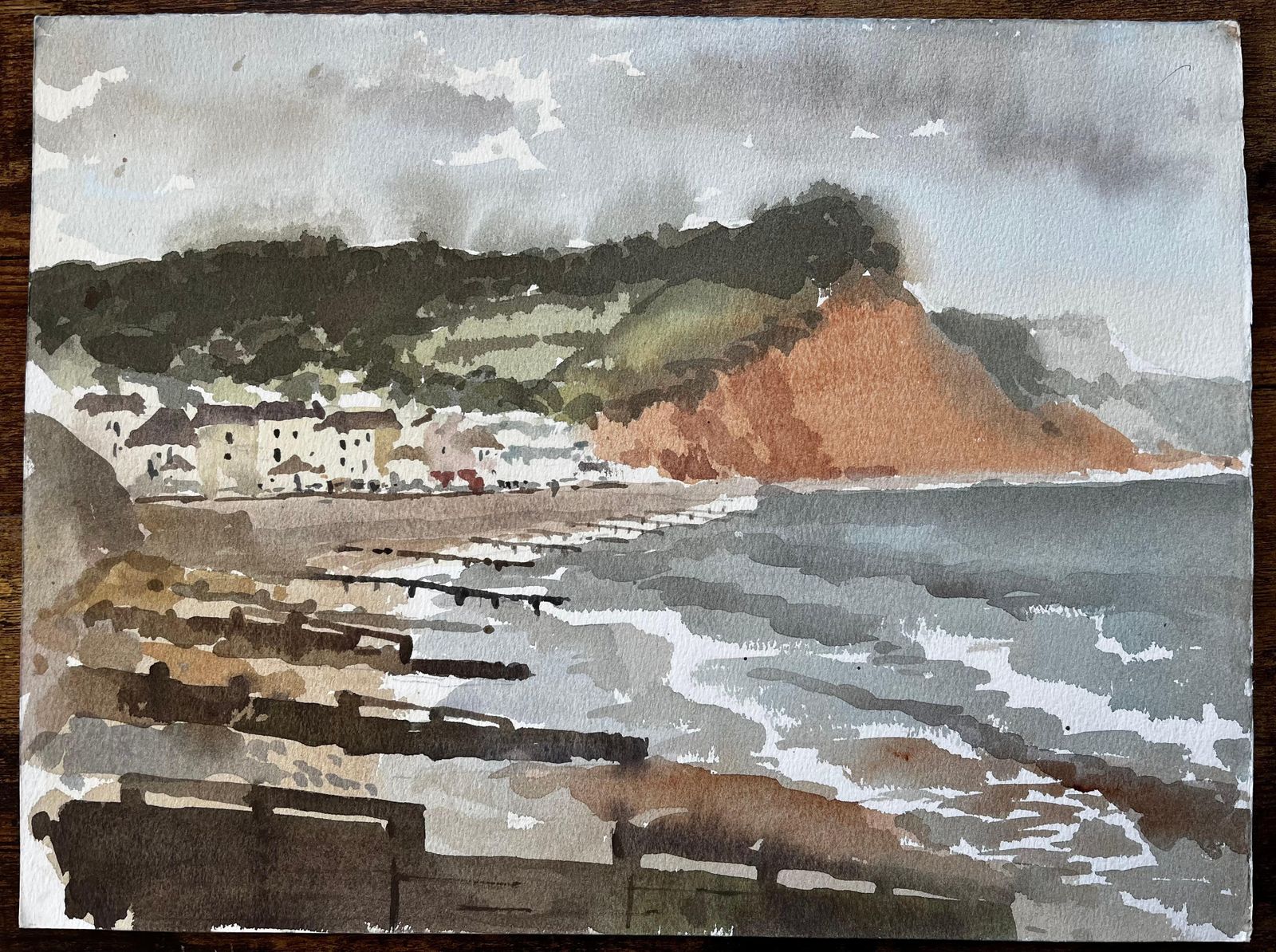 Anthony Herbert1991 Watercolour Of Sidmouth East Devon With Cliffs, Sea And Coastal Townscape1991 photo furniture