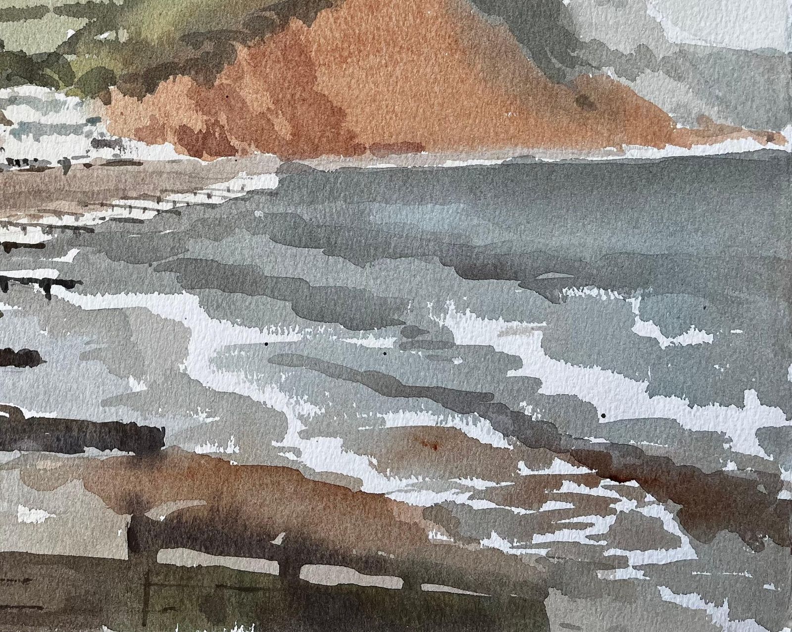 Anthony Herbert1991 Watercolour Of Sidmouth East Devon With Cliffs, Sea And Coastal Townscape1991 photo 500.0
