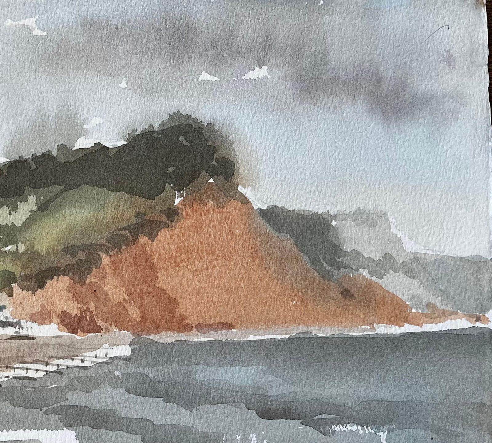 Anthony Herbert1991 Watercolour Of Sidmouth East Devon With Cliffs, Sea And Coastal Townscape1991 photo vinterior