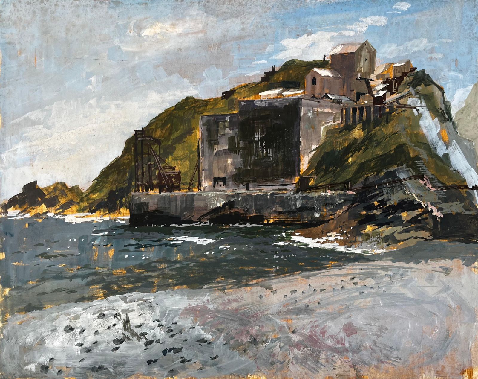 Anthony Herbertporthonstock Cornwall Clifftop Coastal Industrial Ruins Acrylic On Board 19681968