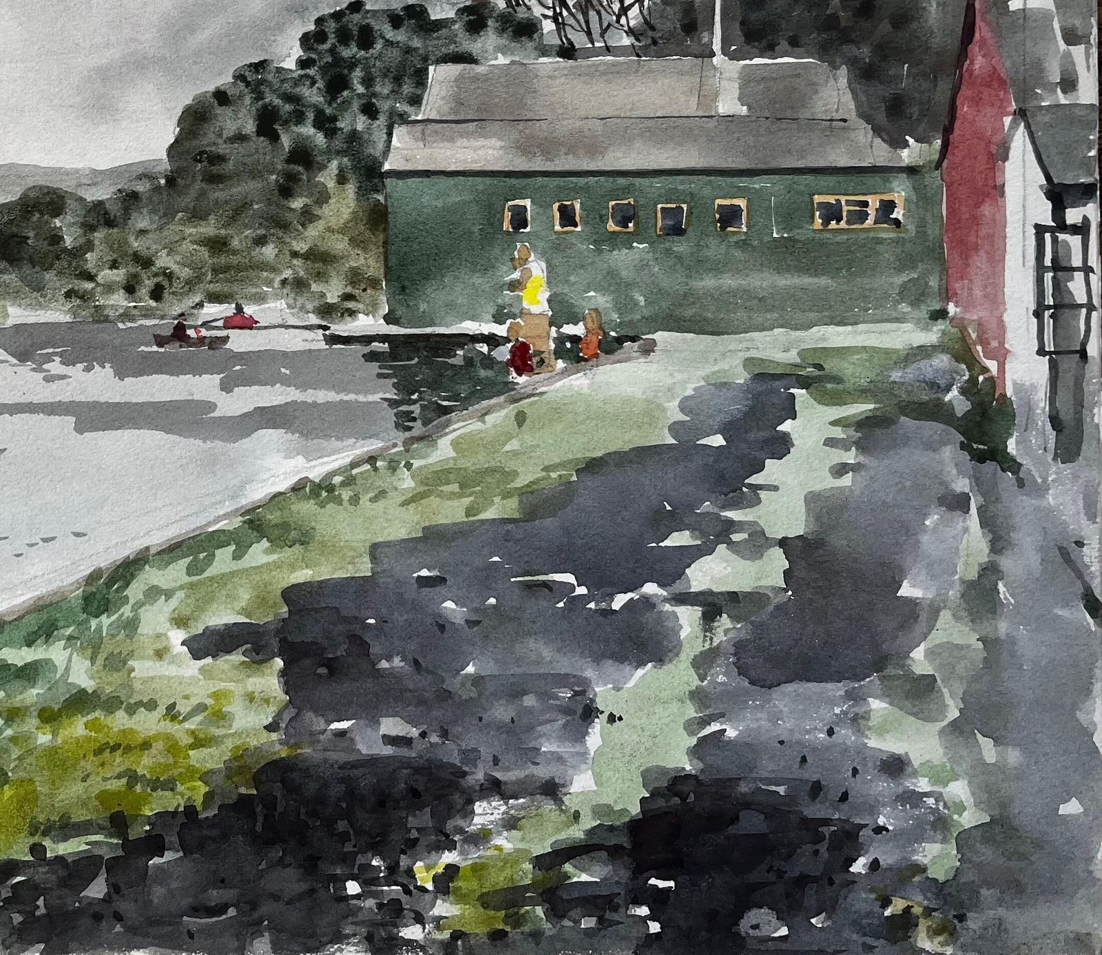 Anthony Herbertbude Canal Cornwall Riverside Boathouse Scene Watercolour Landscape 19781978 photo Art
