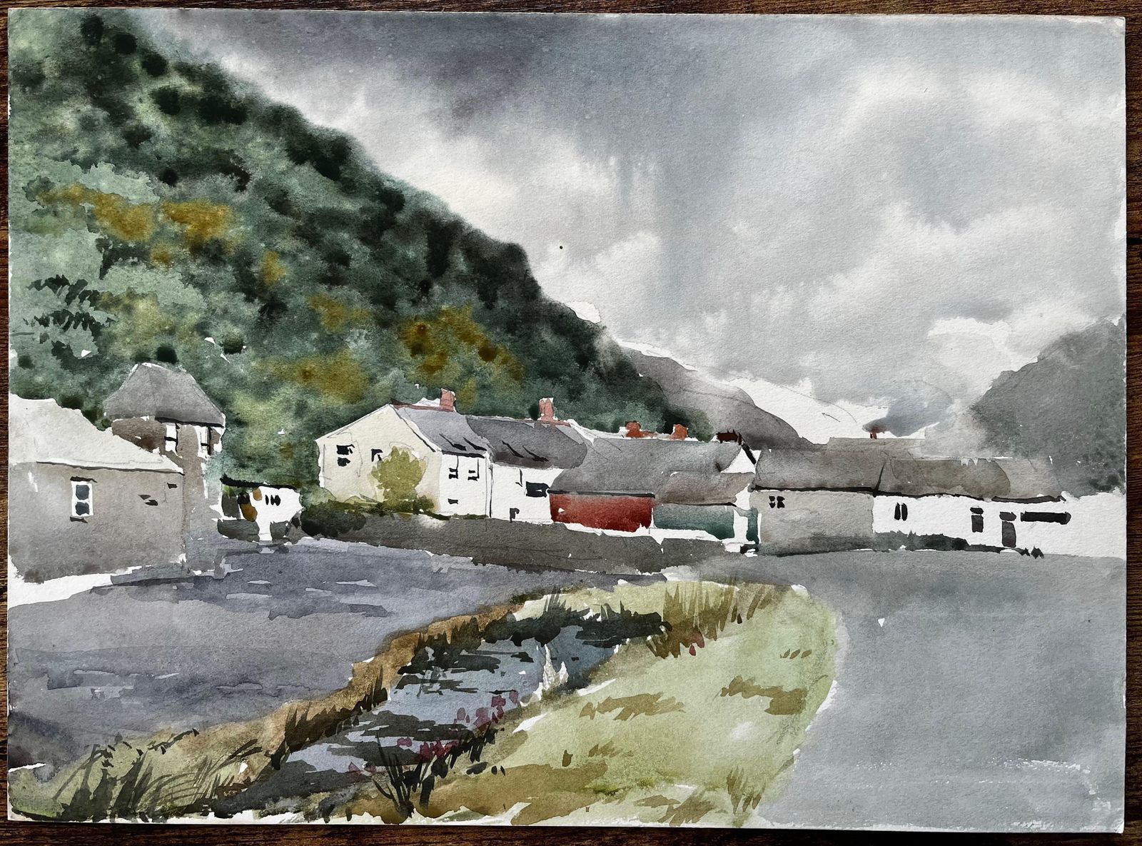 Anthony Herbert1977 Watercolour Of Boscastle Village North Cornwall With Hill View And Cottages1977 photo furniture
