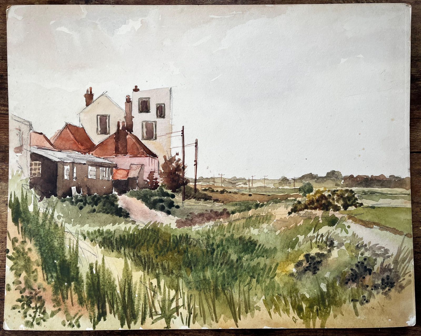 Anthony Herbertbritish Village Edge Red Roof Houses And Rural Track Watercolour Landscape photo furniture