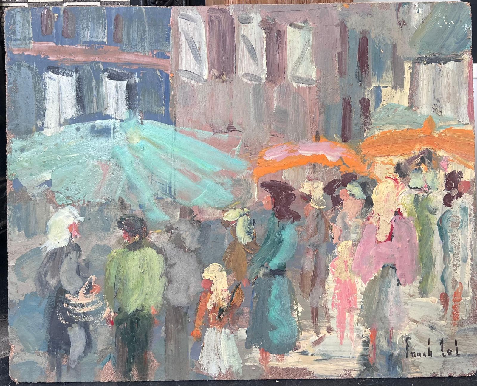 Fanch Lelfigures At The Summer's Day French Parasol Market Landscape Oil Painting photo vinterior