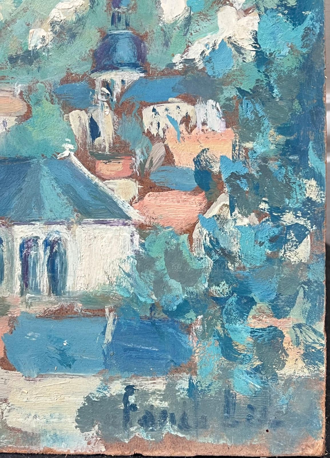 Fanch Lelblue Church In Bright Blue Sea Rivera French Landscape Oil Painting photo 734.0