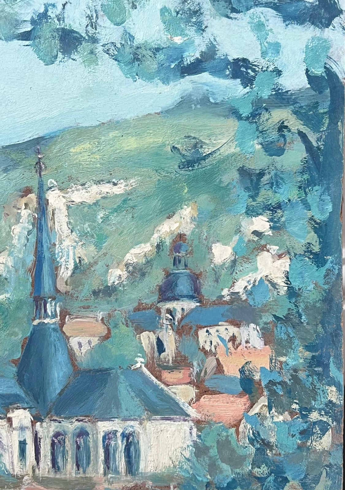Fanch Lelblue Church In Bright Blue Sea Rivera French Landscape Oil Painting photo vinterior