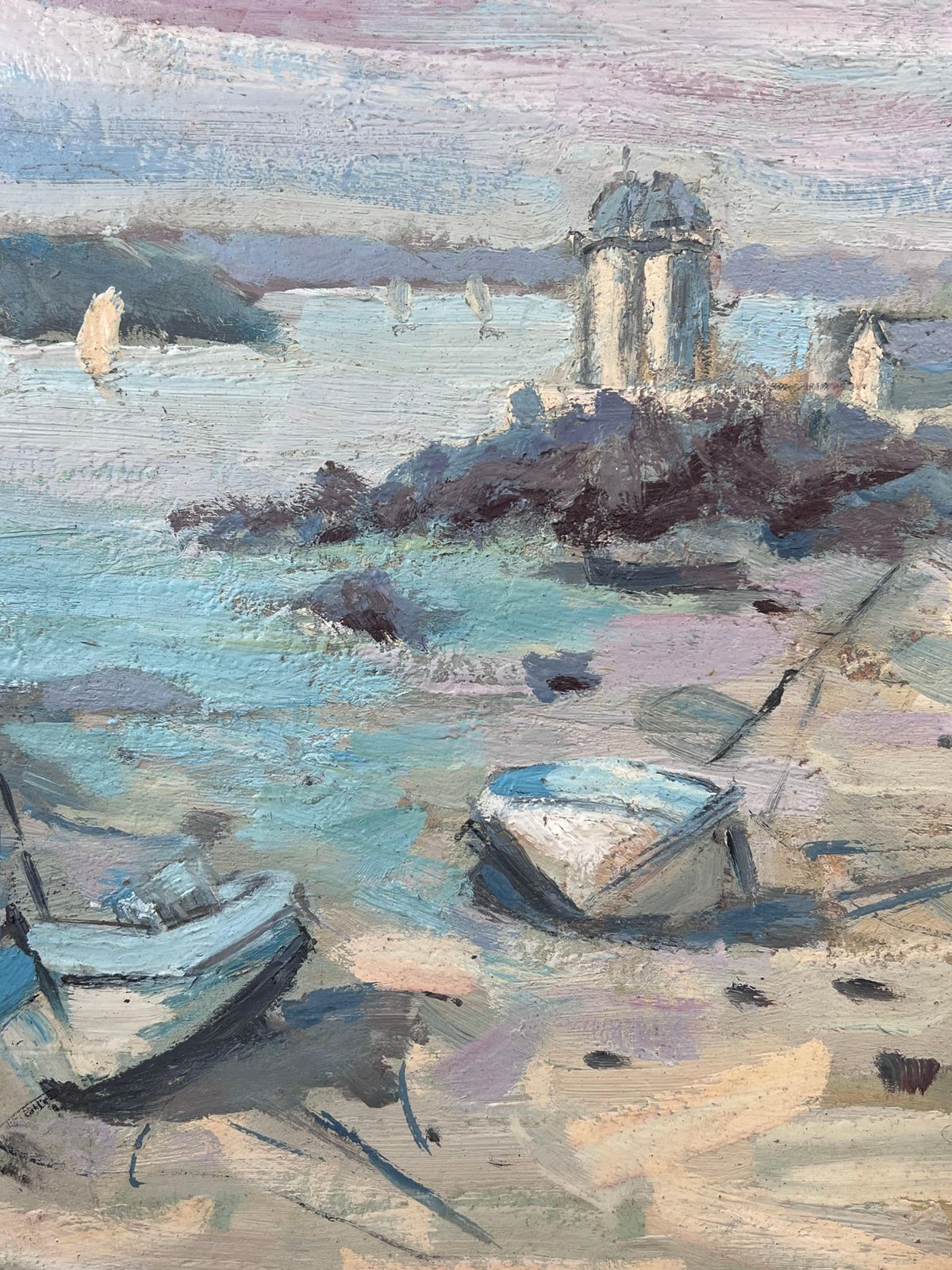 Fanch Leldocked Boats In A Sandy Harbour Sunset Beach French Oil Painting photo buy