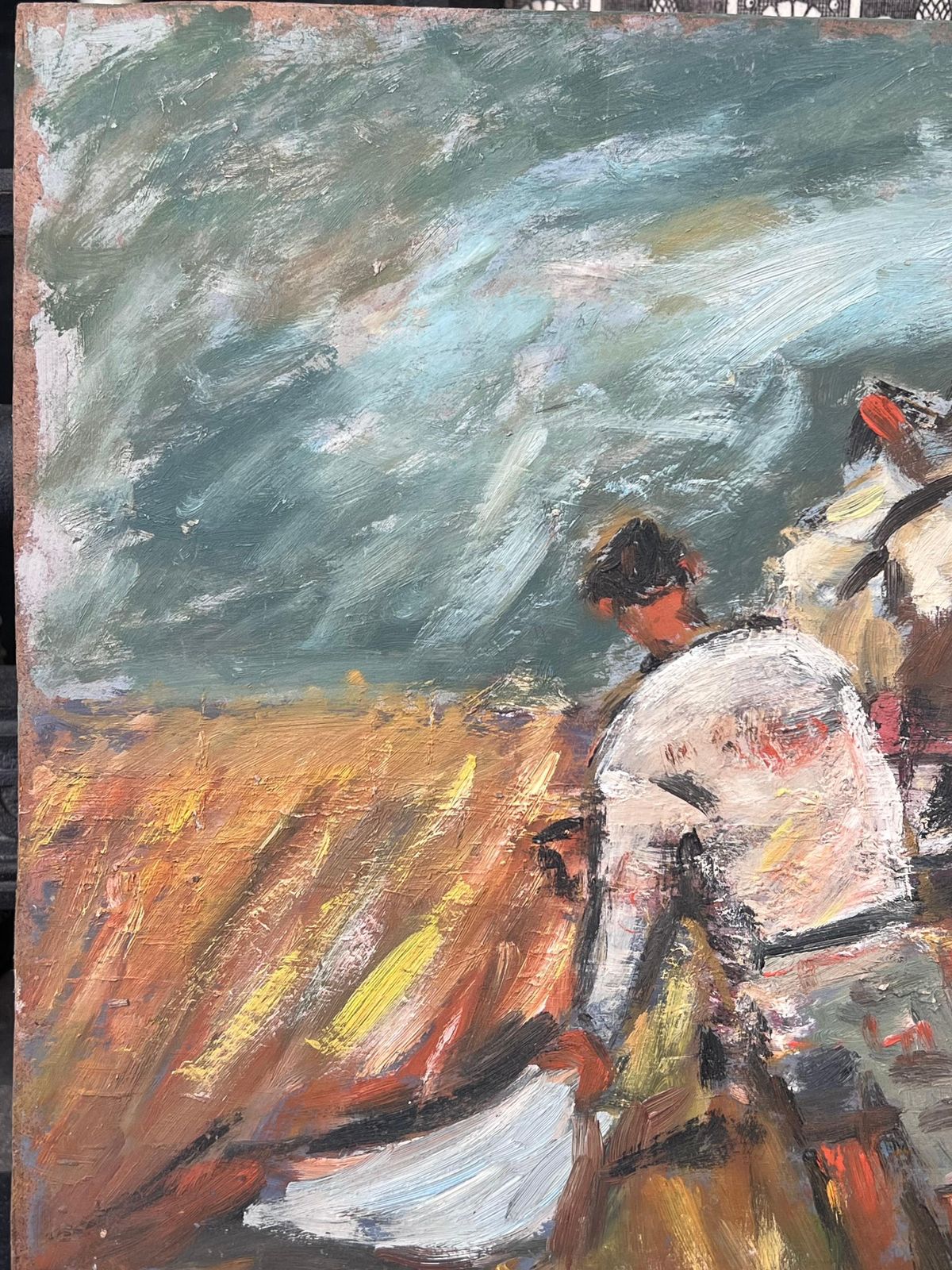 Fanch Lelfigure Ploughing The Orange Harvest Field Led By Horses French Oil Painting photo Art
