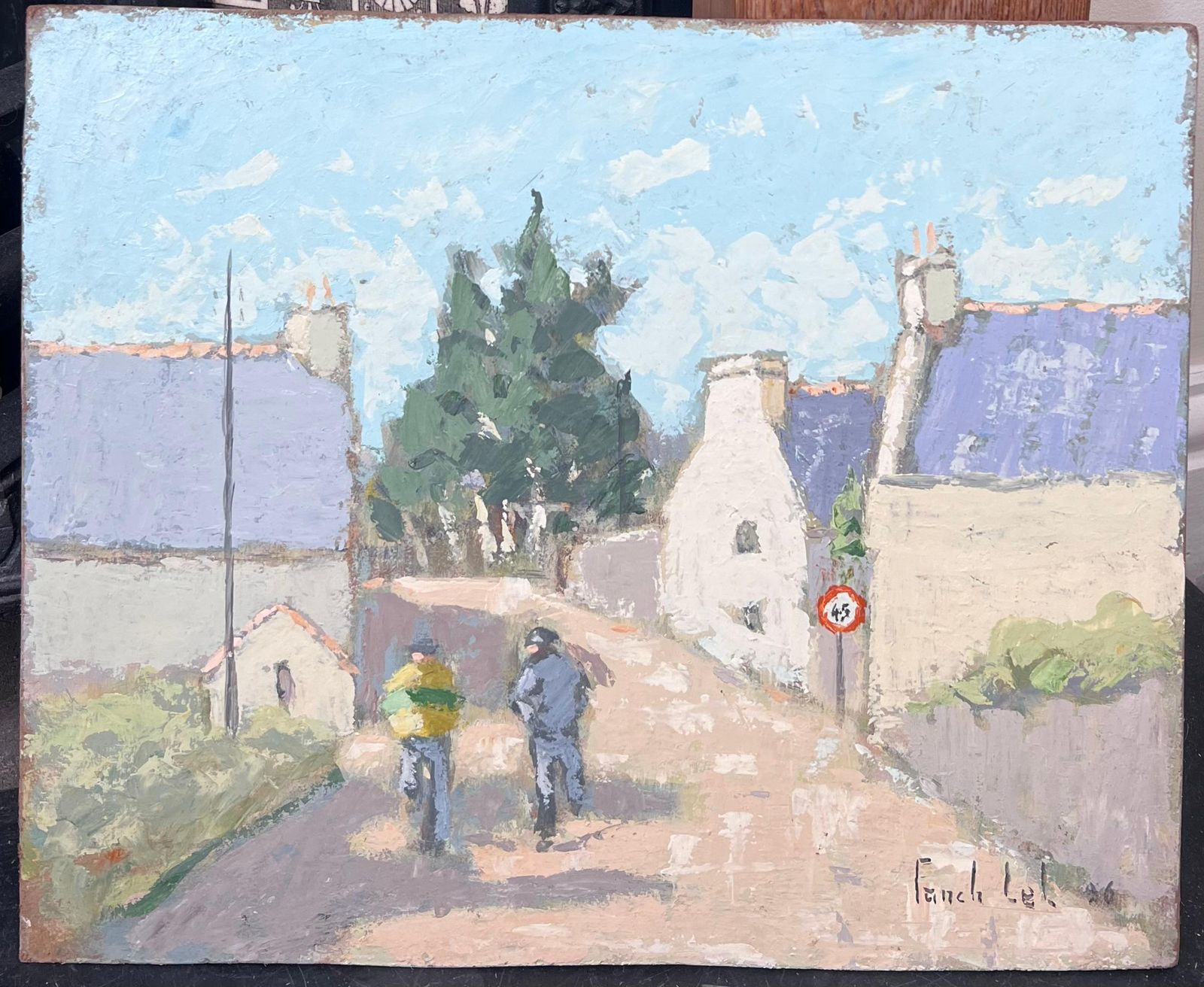 Fanch Leltwo Figures Walking Through A Quiet Village Lane French Landscape Oil Painting photo furniture