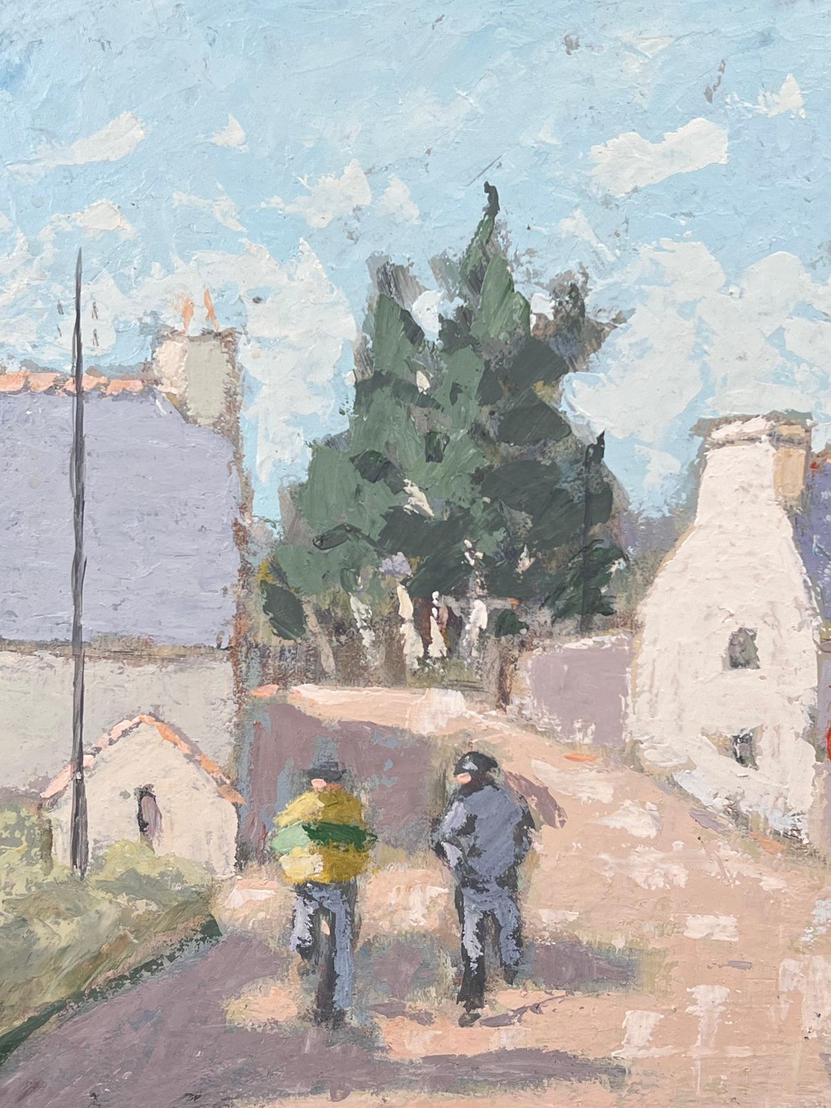 Fanch Leltwo Figures Walking Through A Quiet Village Lane French Landscape Oil Painting photo vinterior