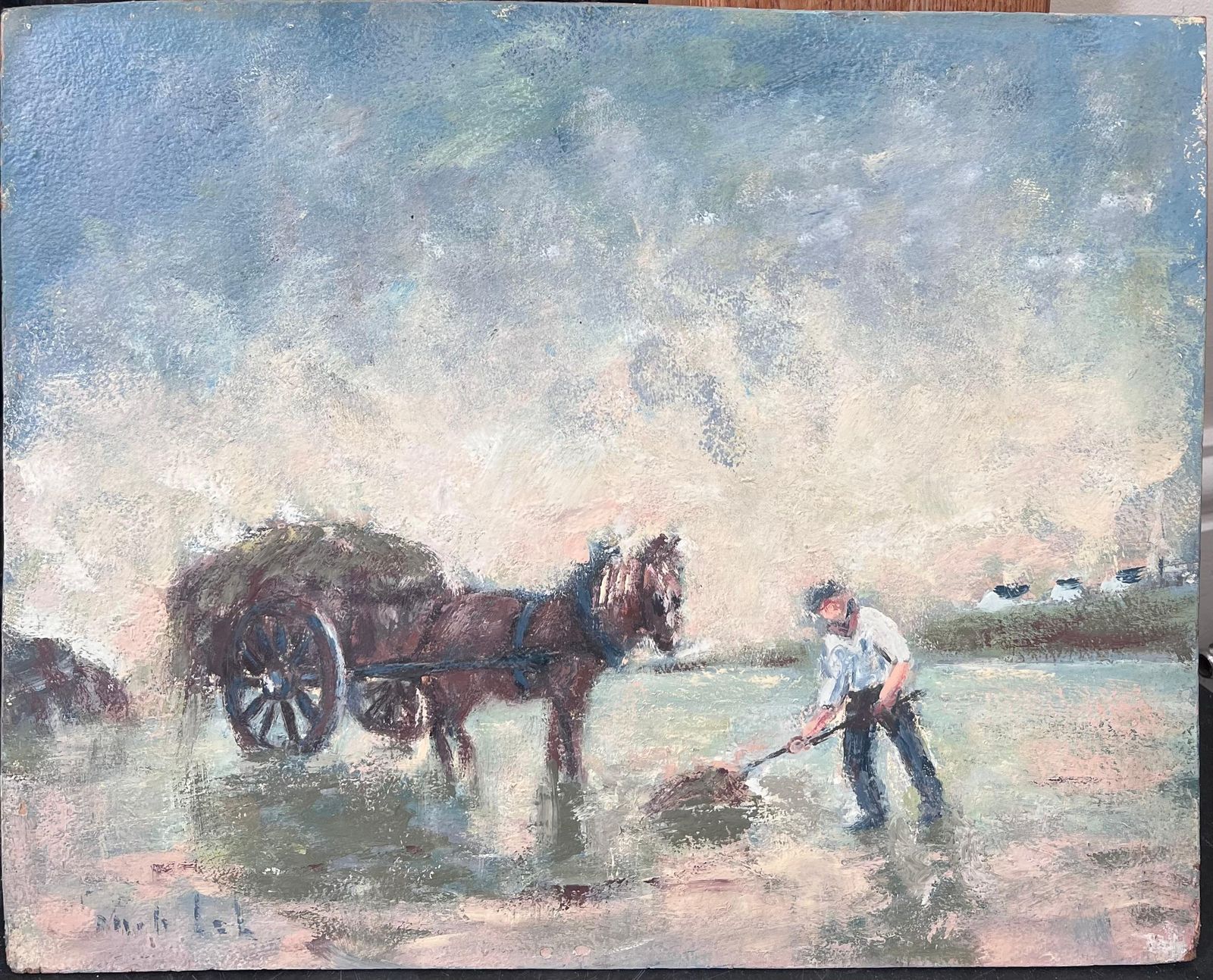 Fanch Lelfarmer And Horse In A Pastoral French Field Landscape Oil Painting photo furniture