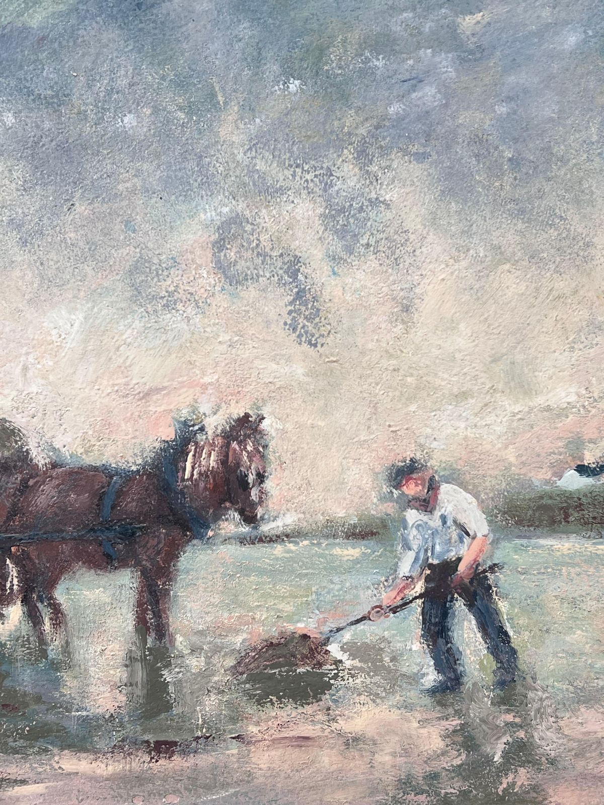 Fanch Lelfarmer And Horse In A Pastoral French Field Landscape Oil Painting photo vinterior